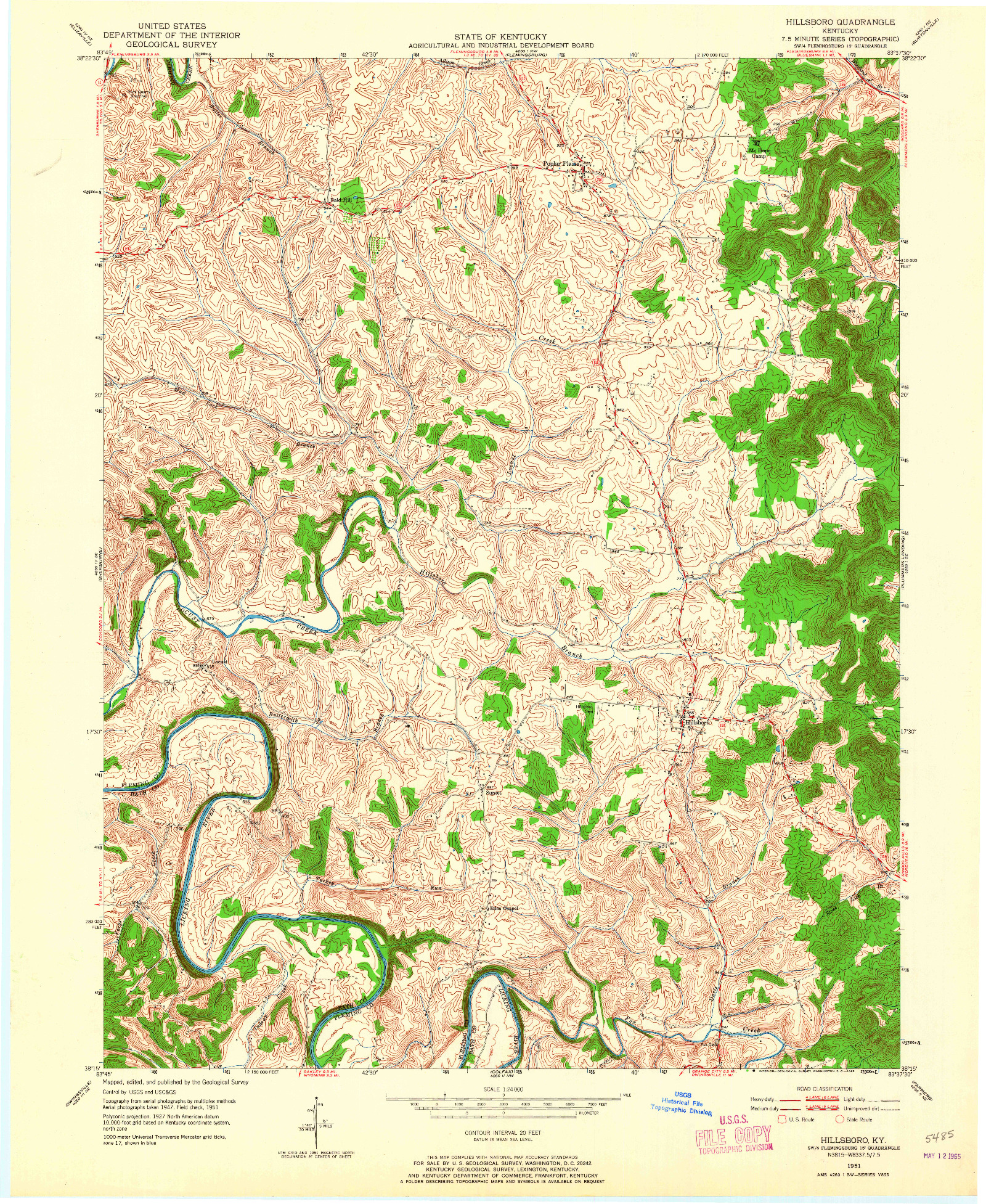 USGS 1:24000-SCALE QUADRANGLE FOR HILLSBORO, KY 1951