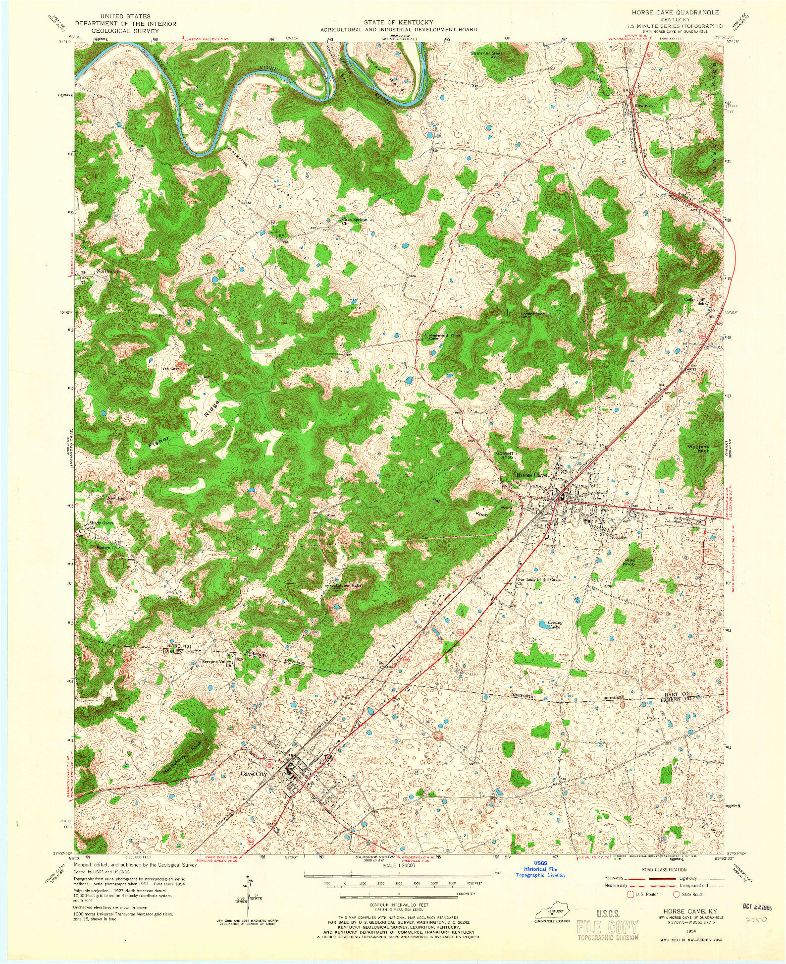 USGS 1:24000-SCALE QUADRANGLE FOR HORSE CAVE, KY 1954