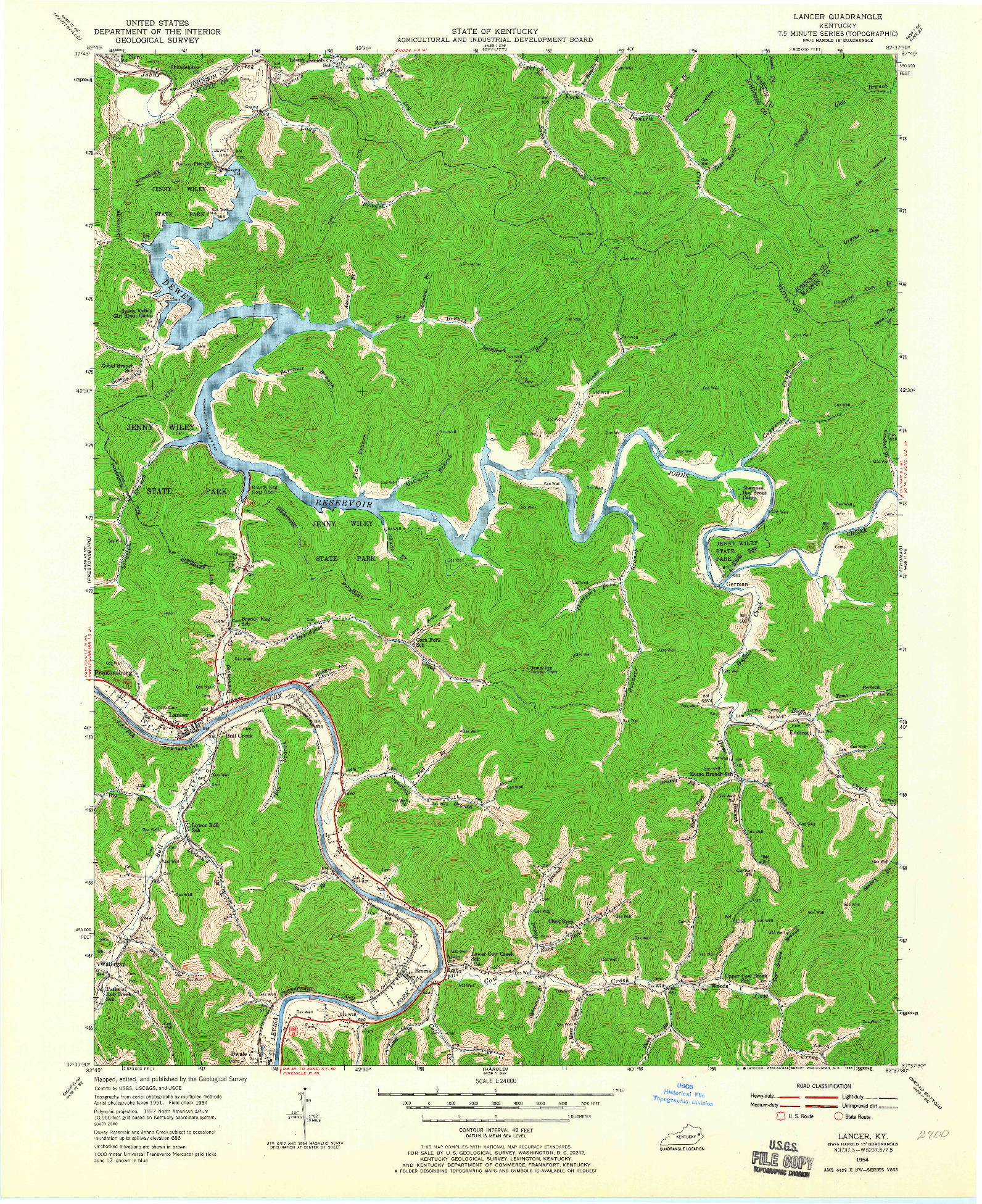 USGS 1:24000-SCALE QUADRANGLE FOR LANCER, KY 1954