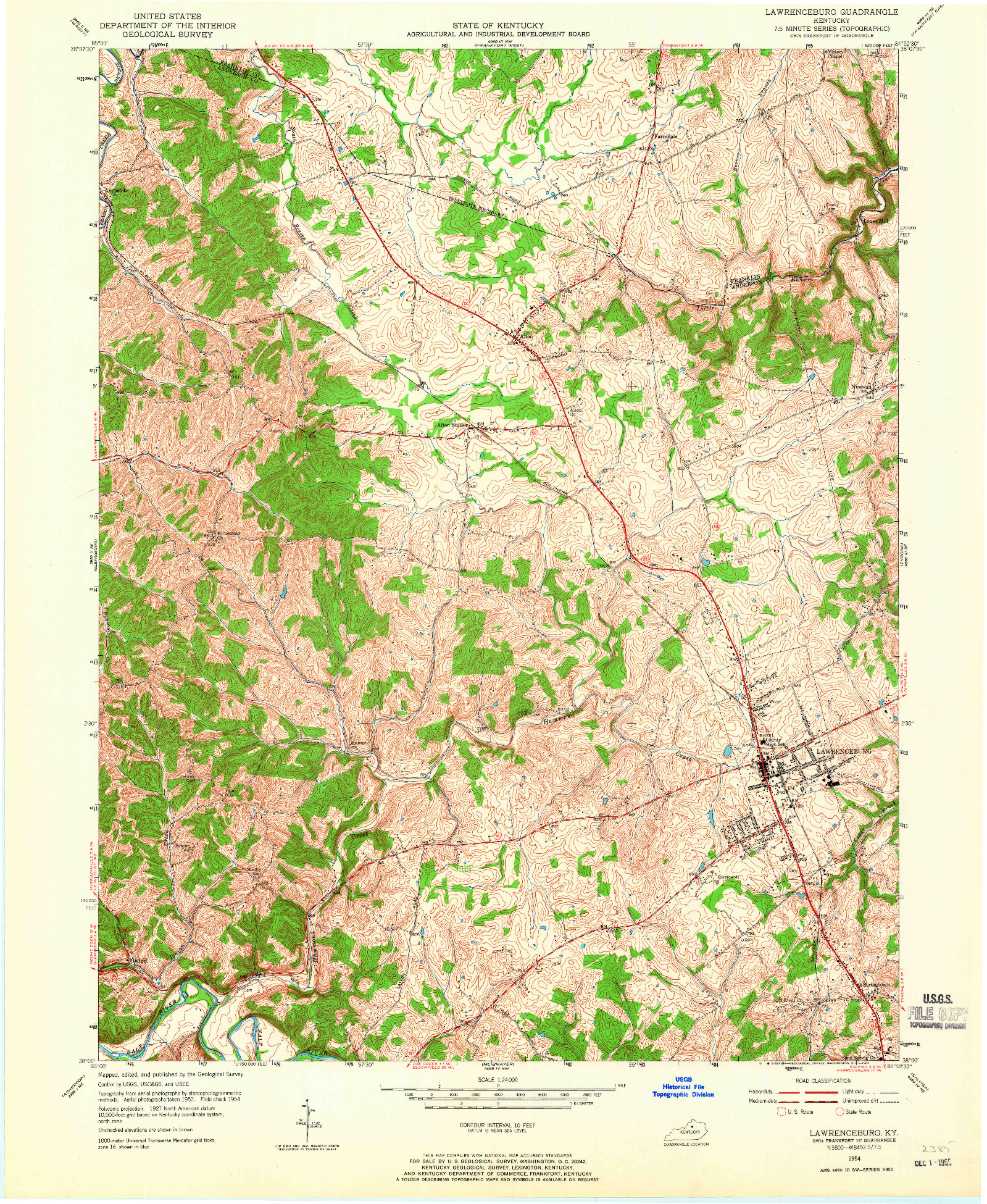 USGS 1:24000-SCALE QUADRANGLE FOR LAWRENCEBURG, KY 1954