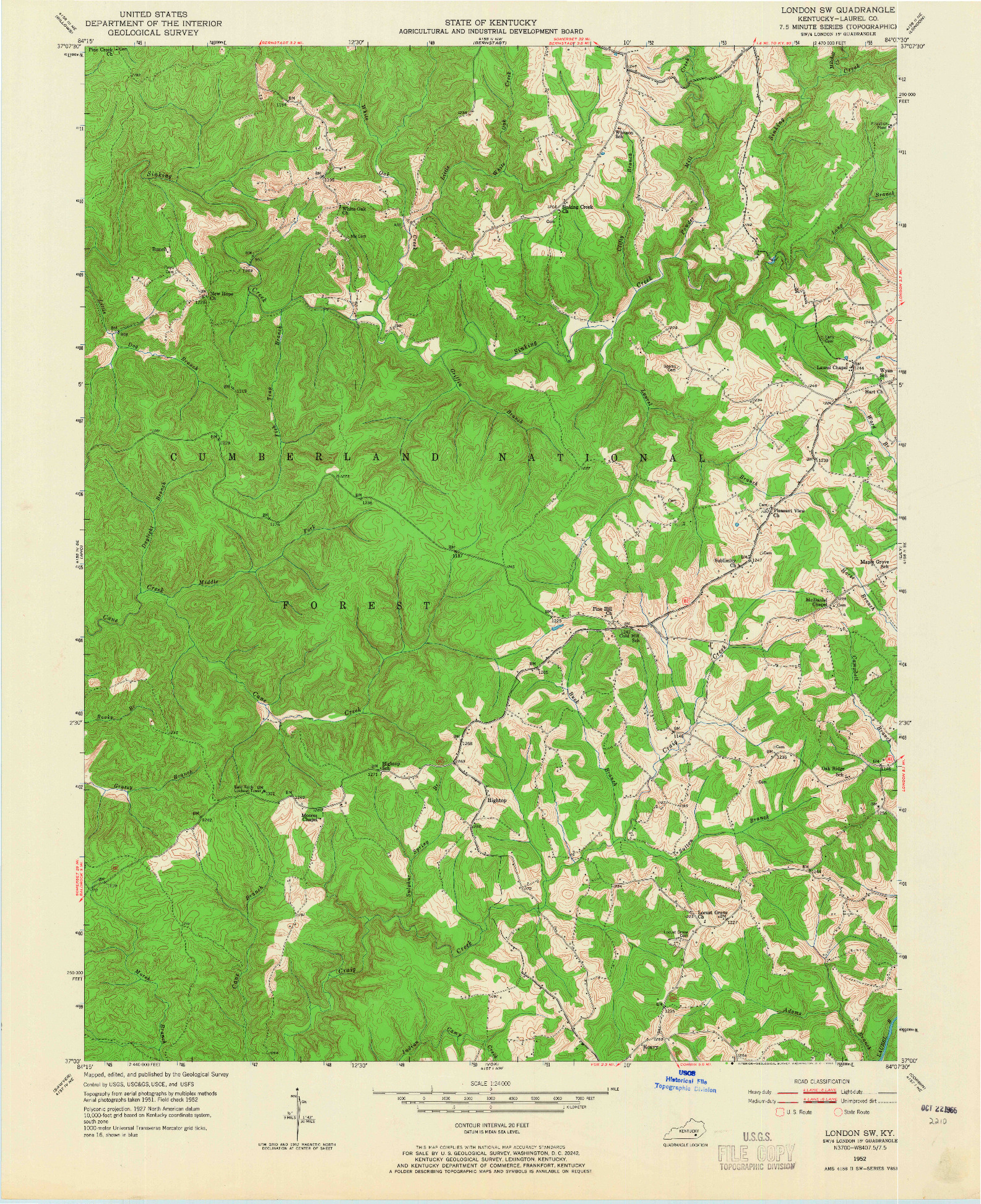 USGS 1:24000-SCALE QUADRANGLE FOR LONDON SW, KY 1952