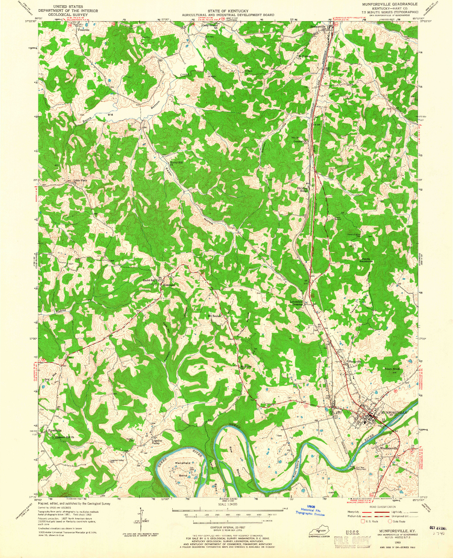 USGS 1:24000-SCALE QUADRANGLE FOR MUNFORDVILLE, KY 1953