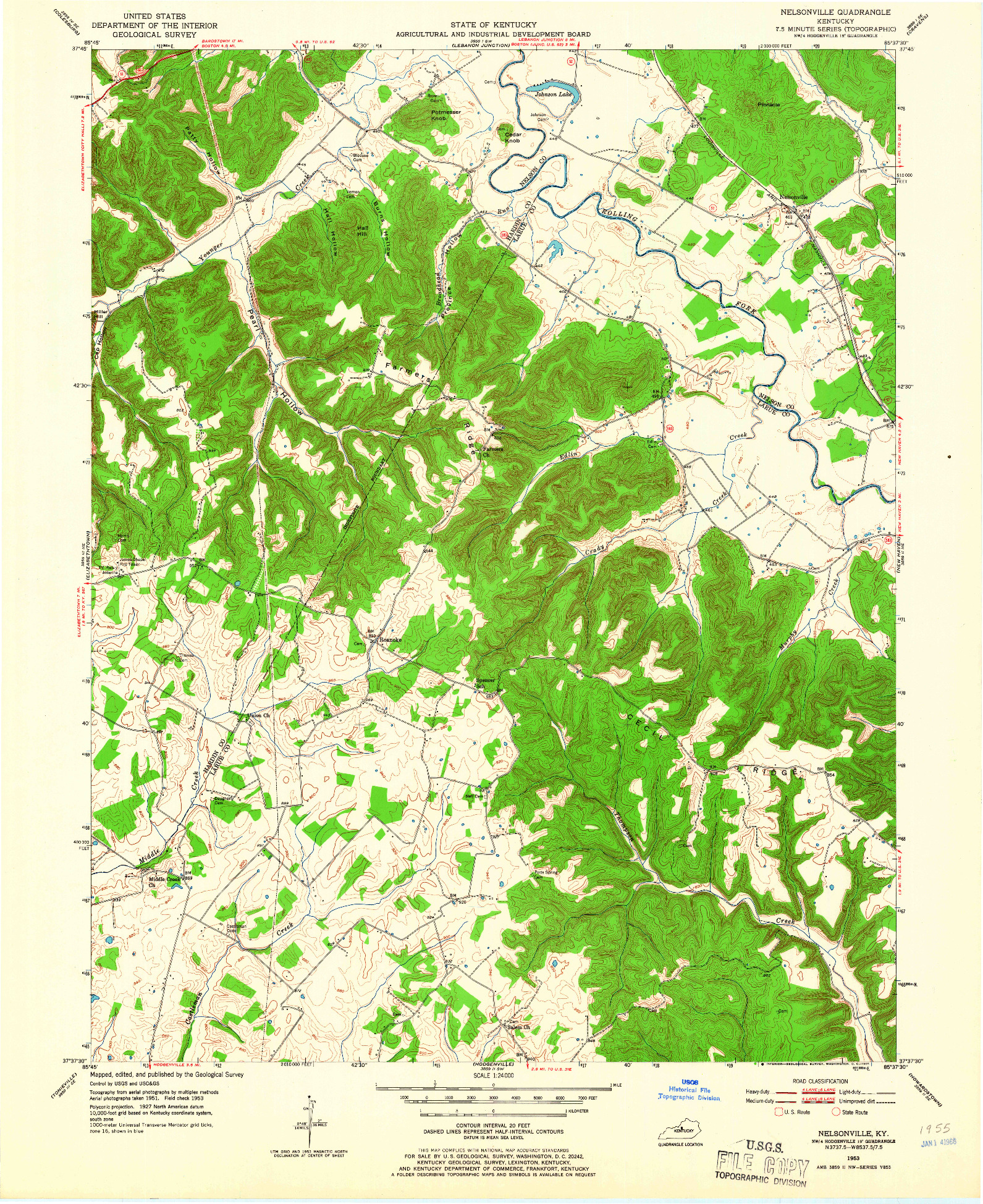 USGS 1:24000-SCALE QUADRANGLE FOR NELSONVILLE, KY 1953