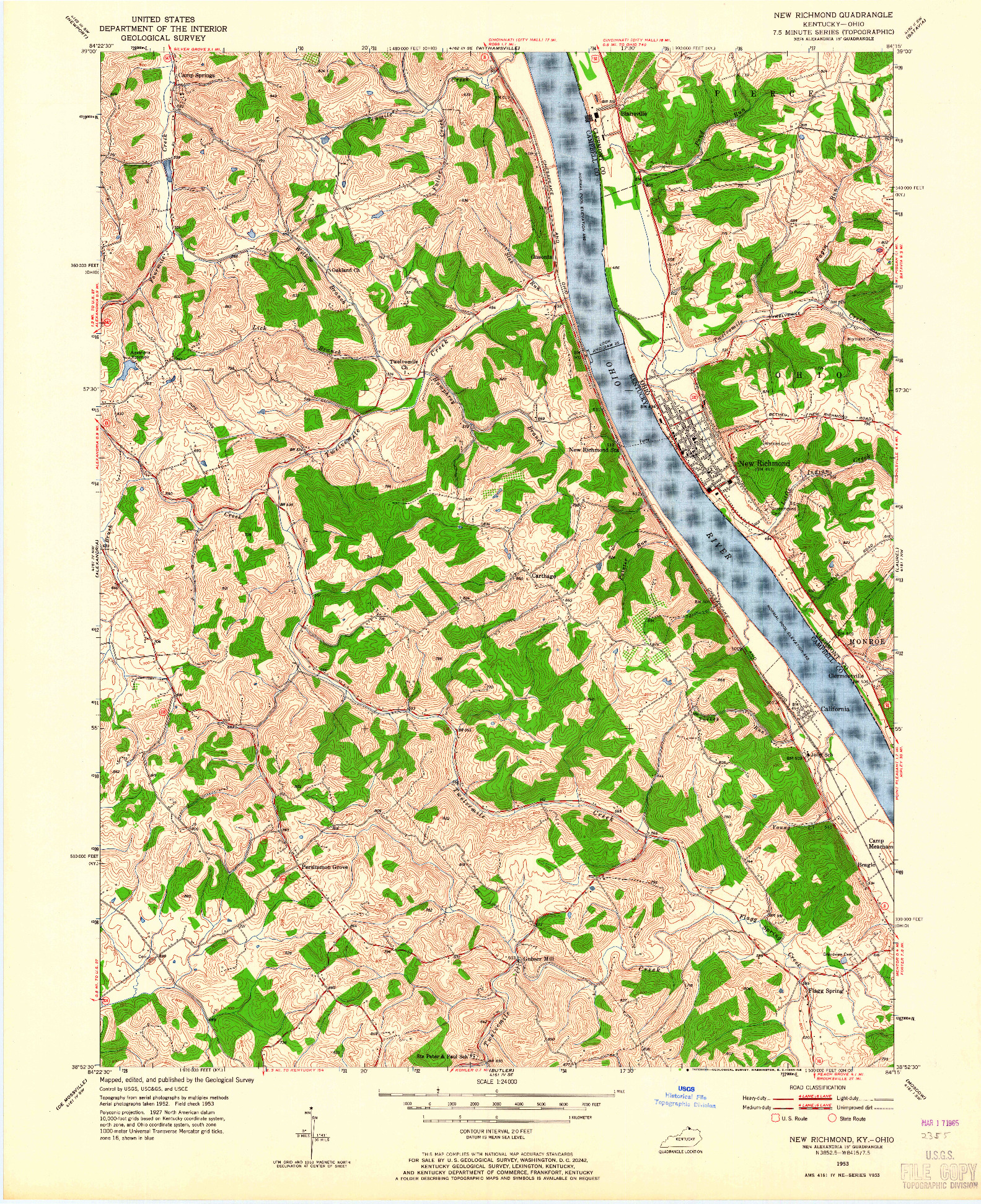 USGS 1:24000-SCALE QUADRANGLE FOR NEW RICHMOND, KY 1953