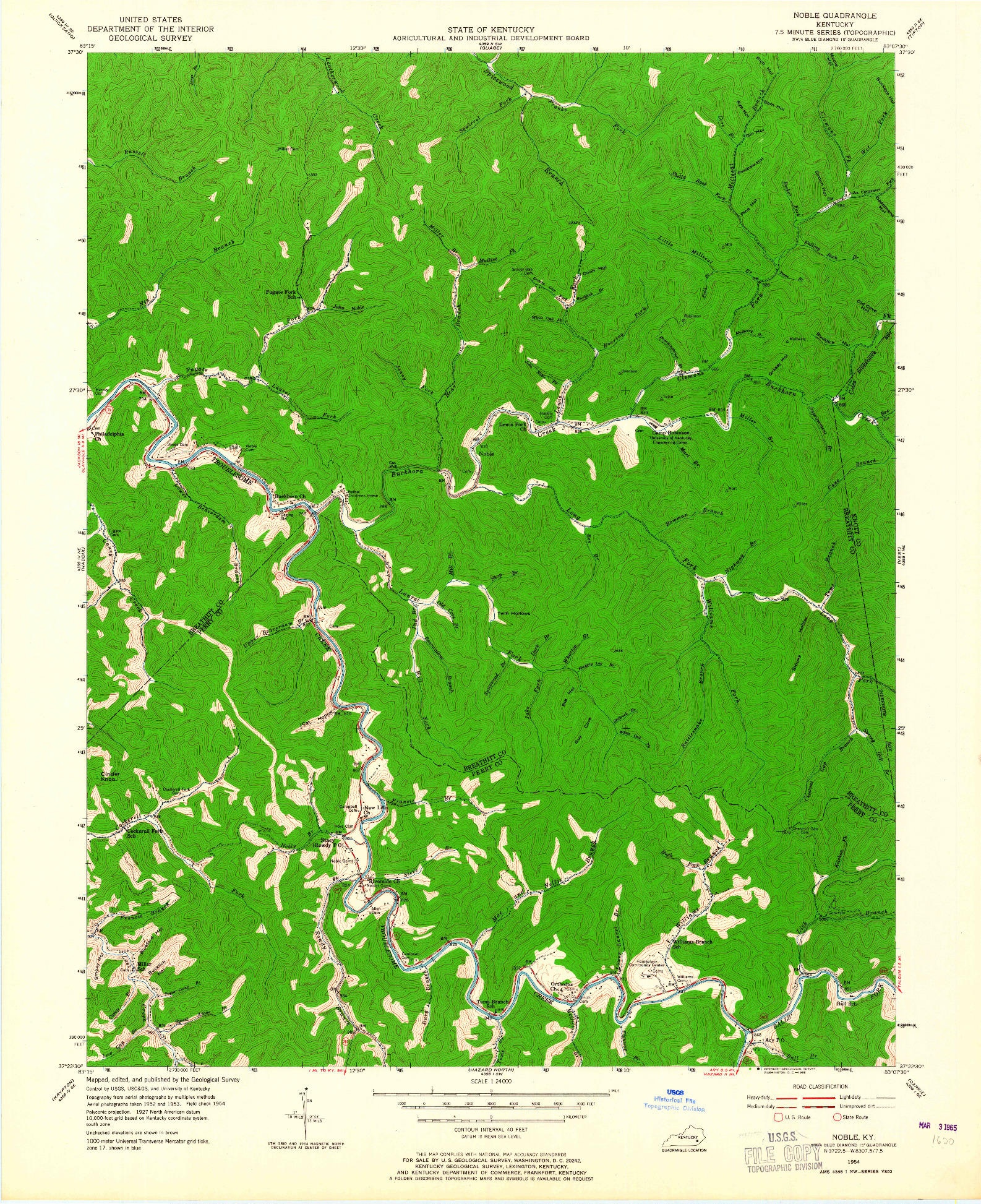 USGS 1:24000-SCALE QUADRANGLE FOR NOBLE, KY 1954