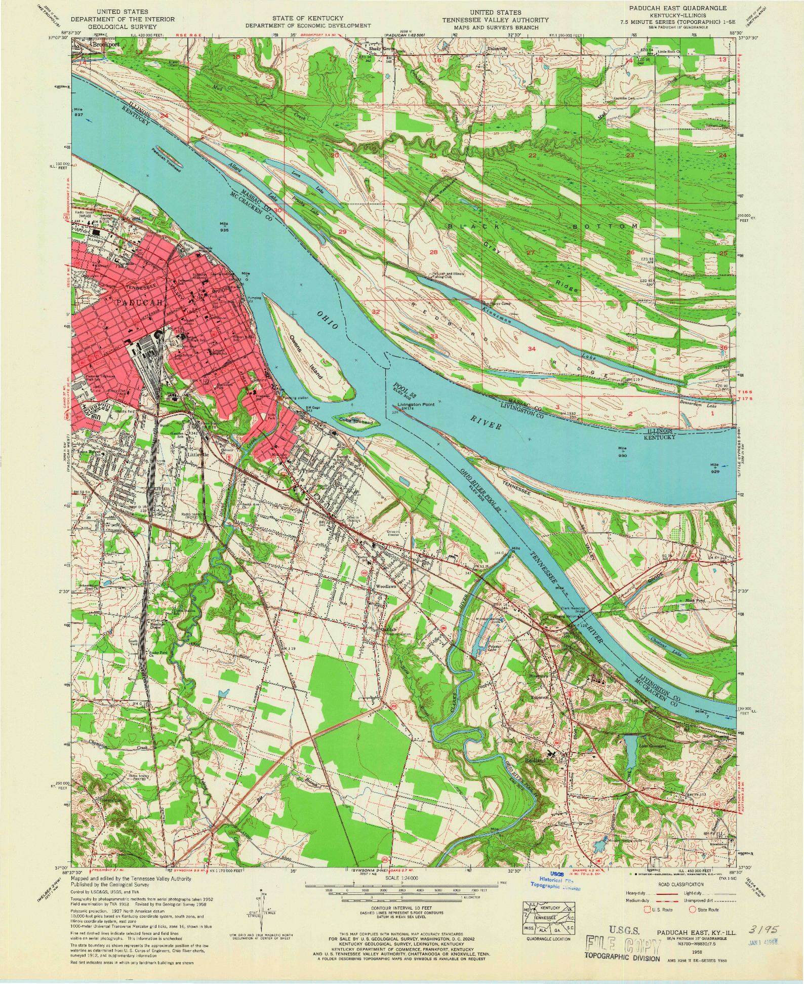 USGS 1:24000-SCALE QUADRANGLE FOR PADUCAH EAST, KY 1958