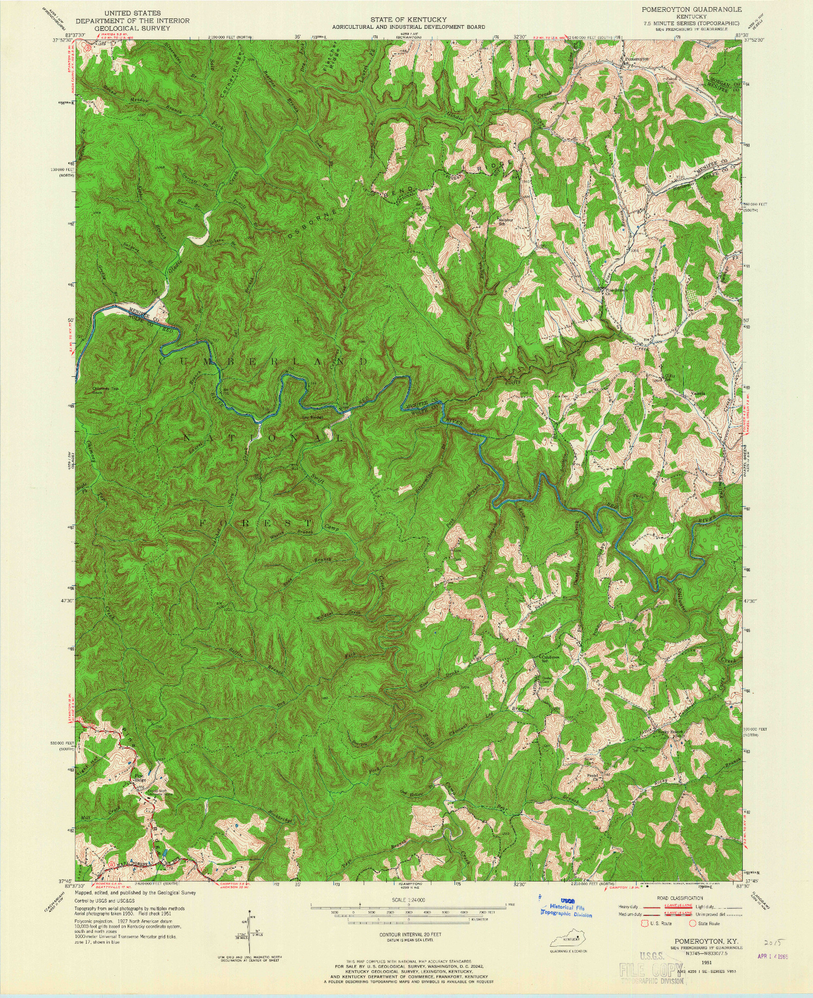 USGS 1:24000-SCALE QUADRANGLE FOR POMEROYTON, KY 1951