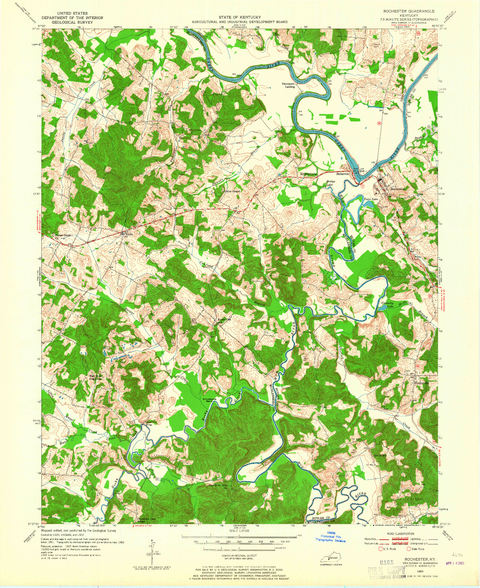 USGS 1:24000-SCALE QUADRANGLE FOR ROCHESTER, KY 1953