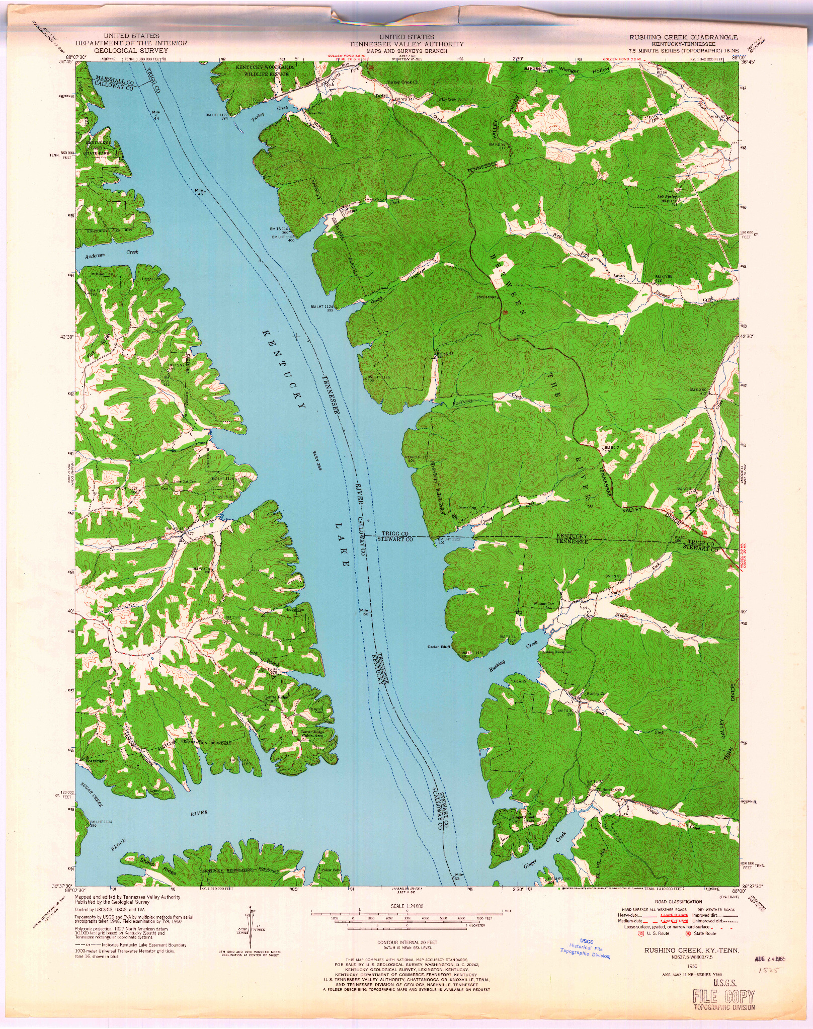 USGS 1:24000-SCALE QUADRANGLE FOR RUSHING CREEK, KY 1950