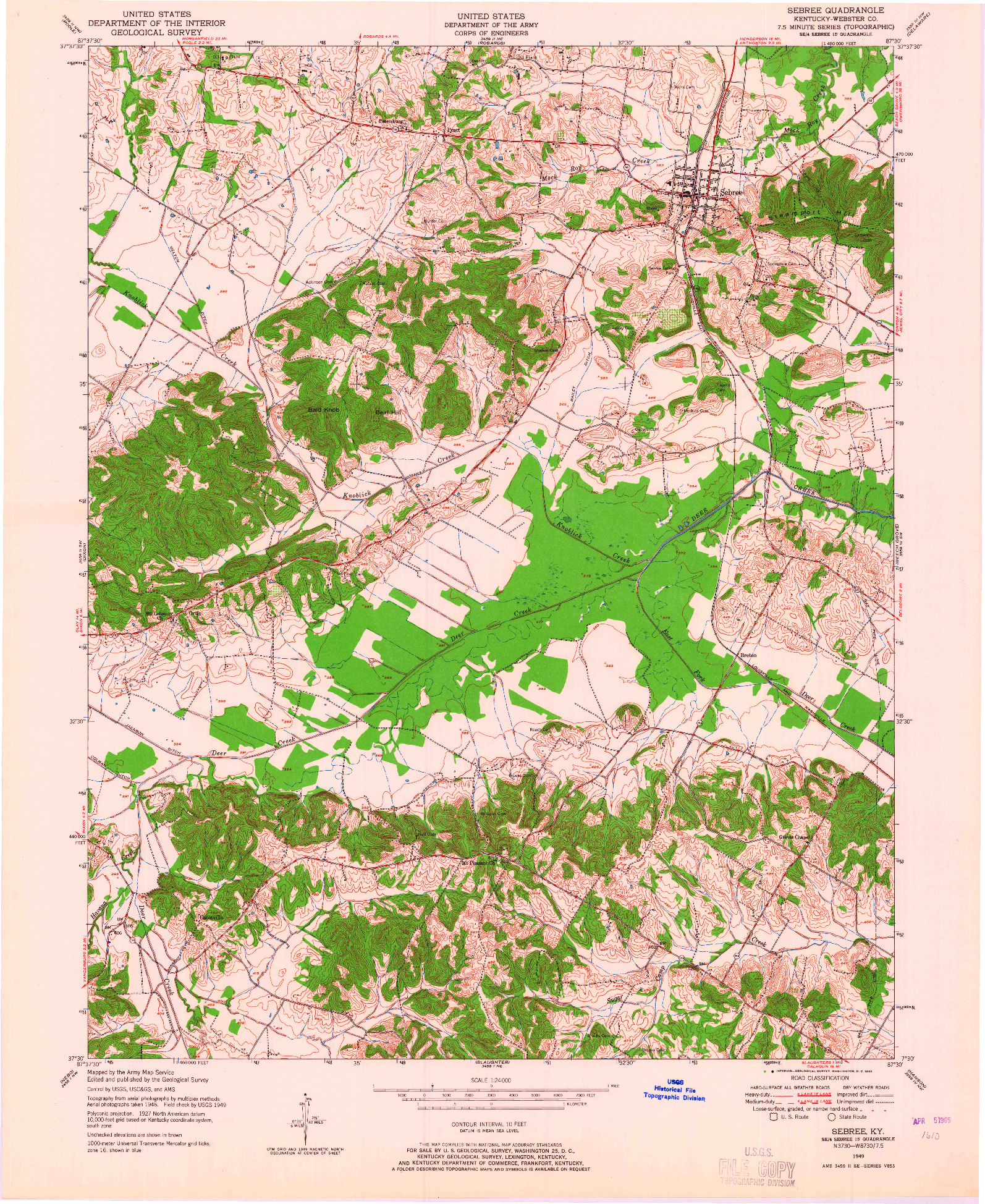 USGS 1:24000-SCALE QUADRANGLE FOR SEBREE, KY 1949