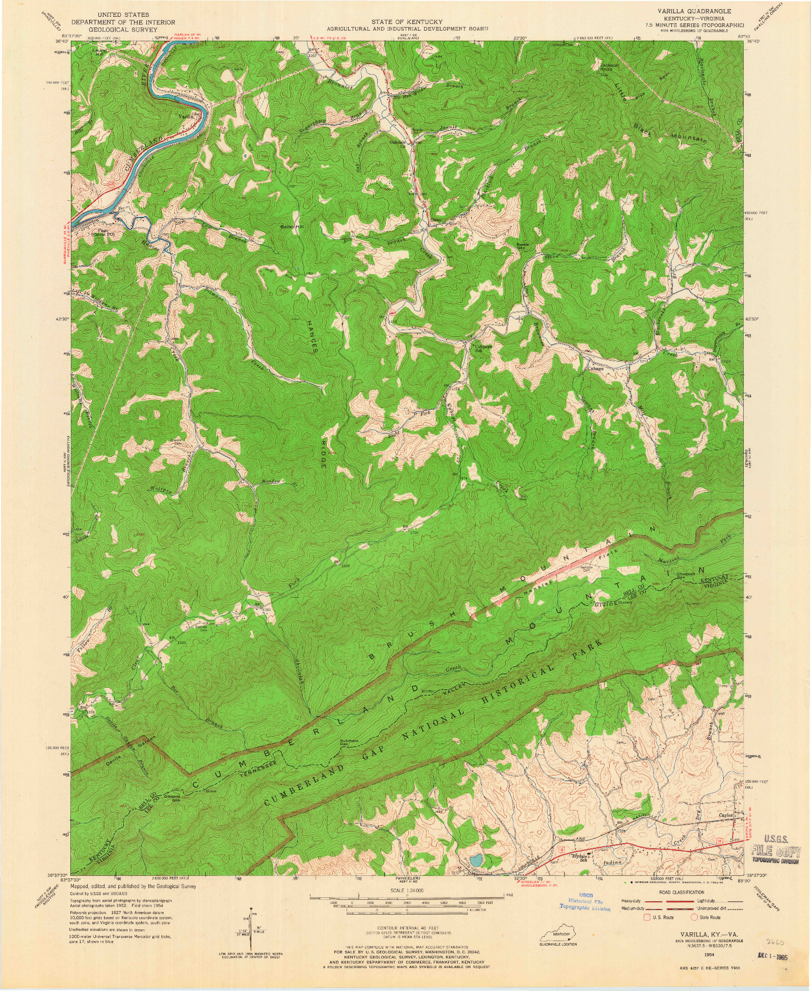 USGS 1:24000-SCALE QUADRANGLE FOR VARILLA, KY 1954