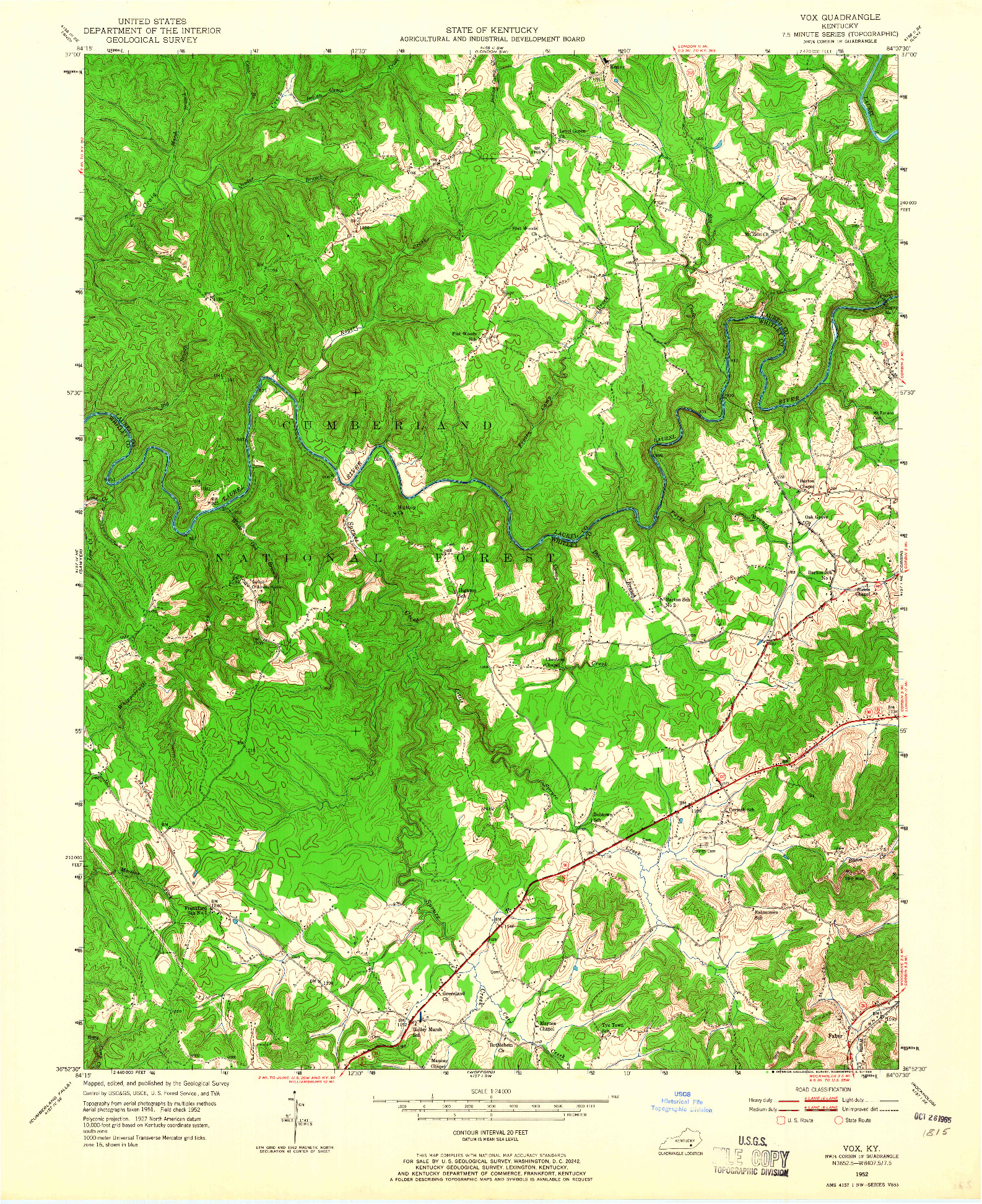 USGS 1:24000-SCALE QUADRANGLE FOR VOX, KY 1952