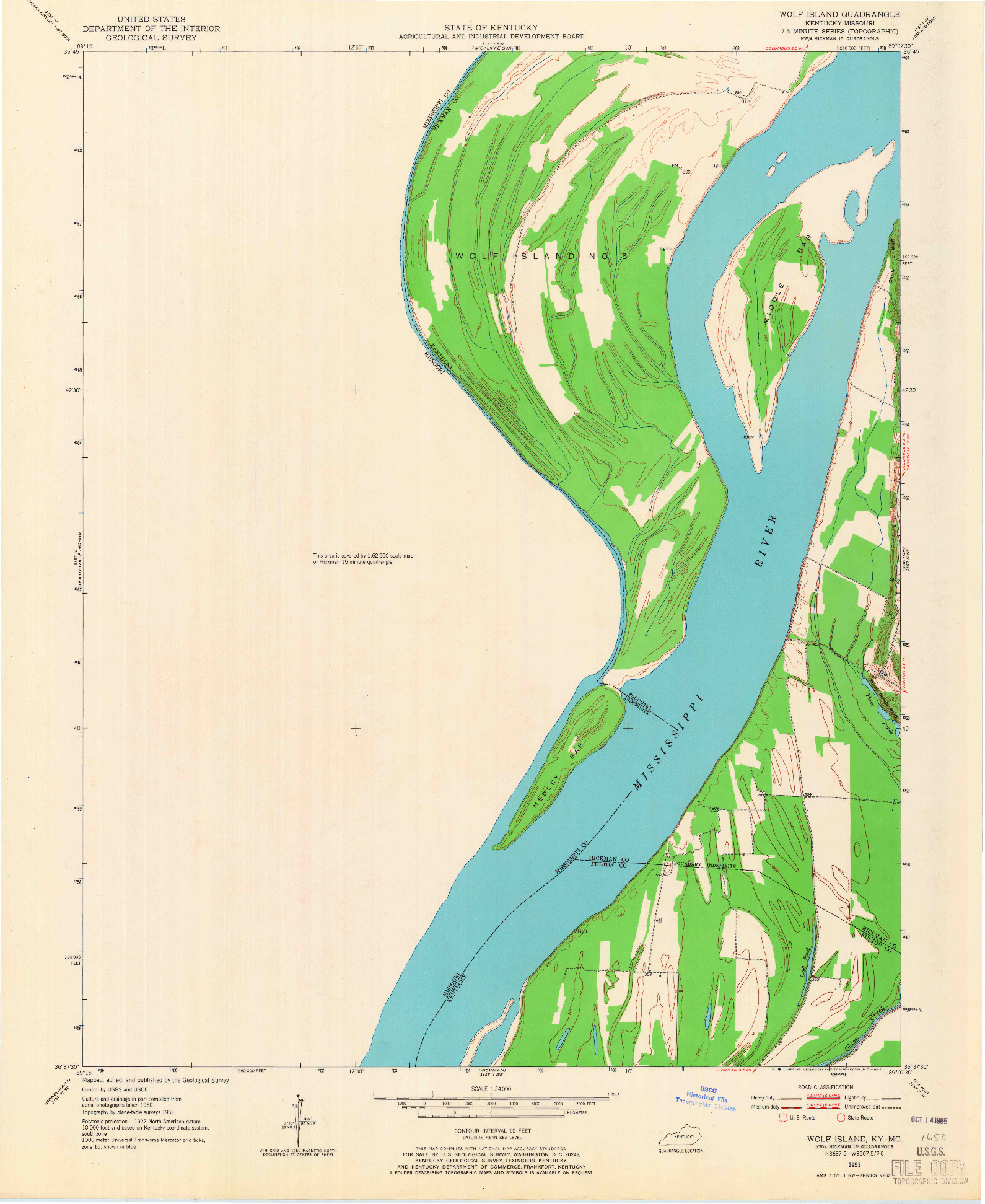 USGS 1:24000-SCALE QUADRANGLE FOR WOLF ISLAND, KY 1951