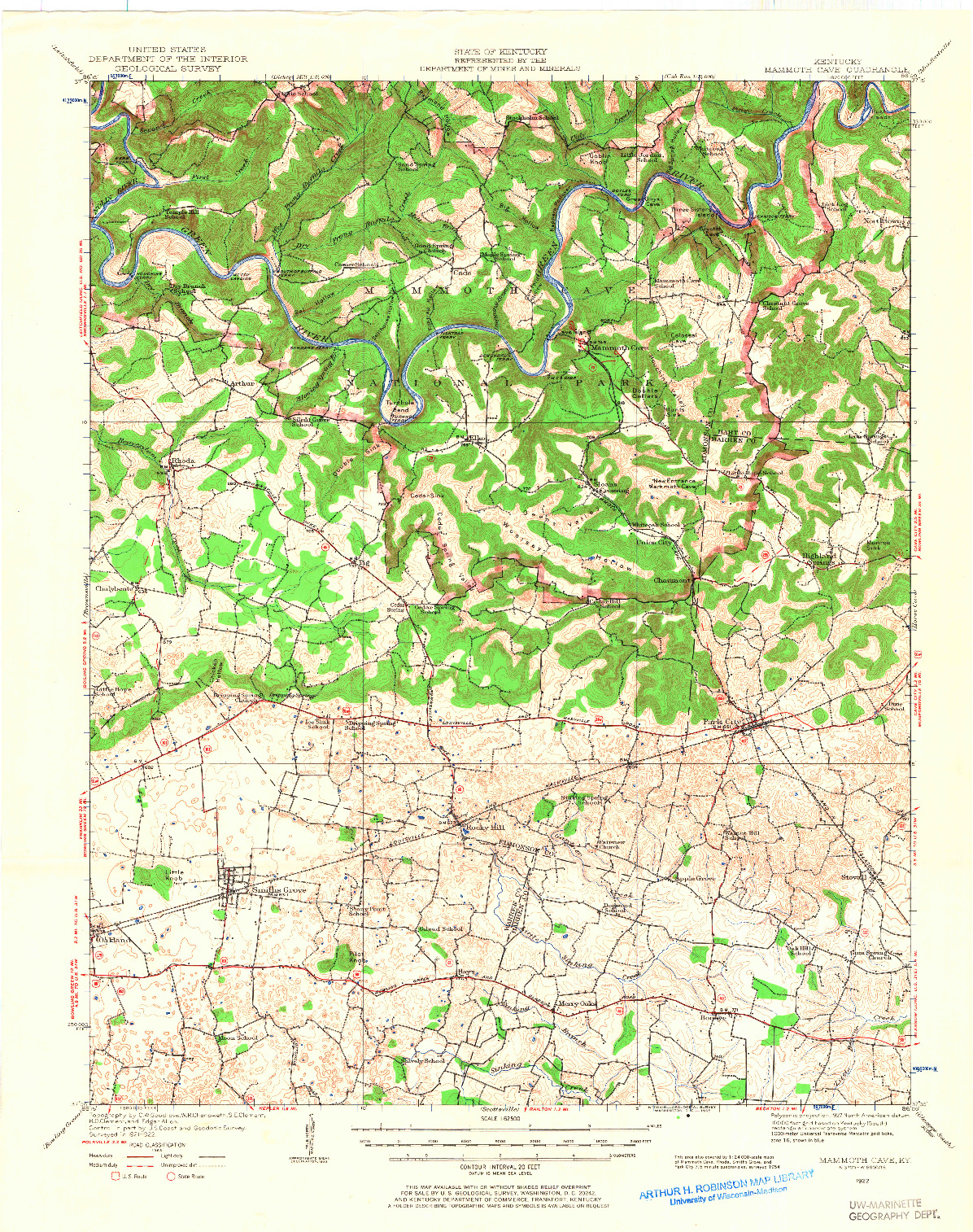 USGS 1:62500-SCALE QUADRANGLE FOR MAMMOTH CAVE, KY 1922