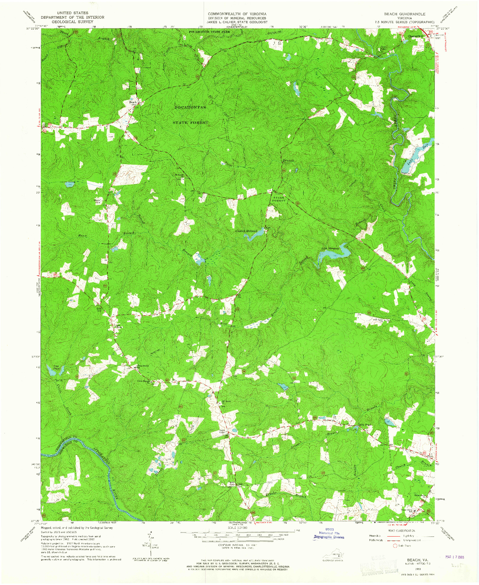 USGS 1:24000-SCALE QUADRANGLE FOR BEACH, VA 1963