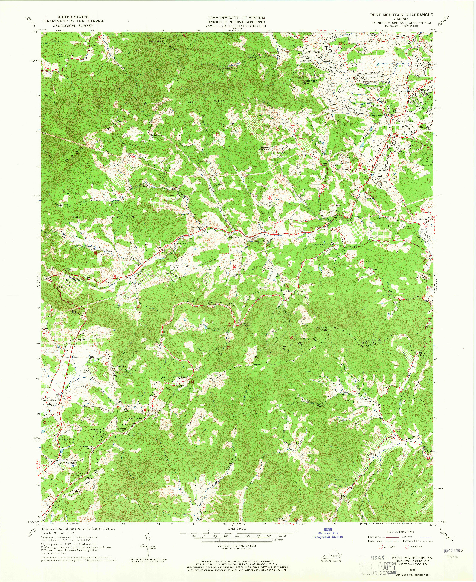 USGS 1:24000-SCALE QUADRANGLE FOR BENT MOUNTAIN, VA 1963