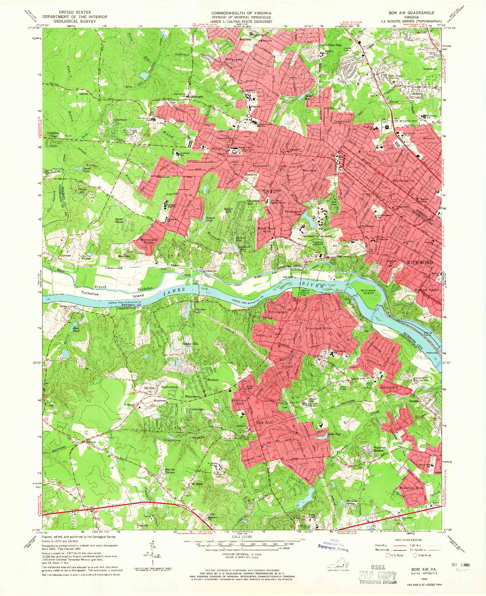 USGS 1:24000-SCALE QUADRANGLE FOR BON AIR, VA 1964