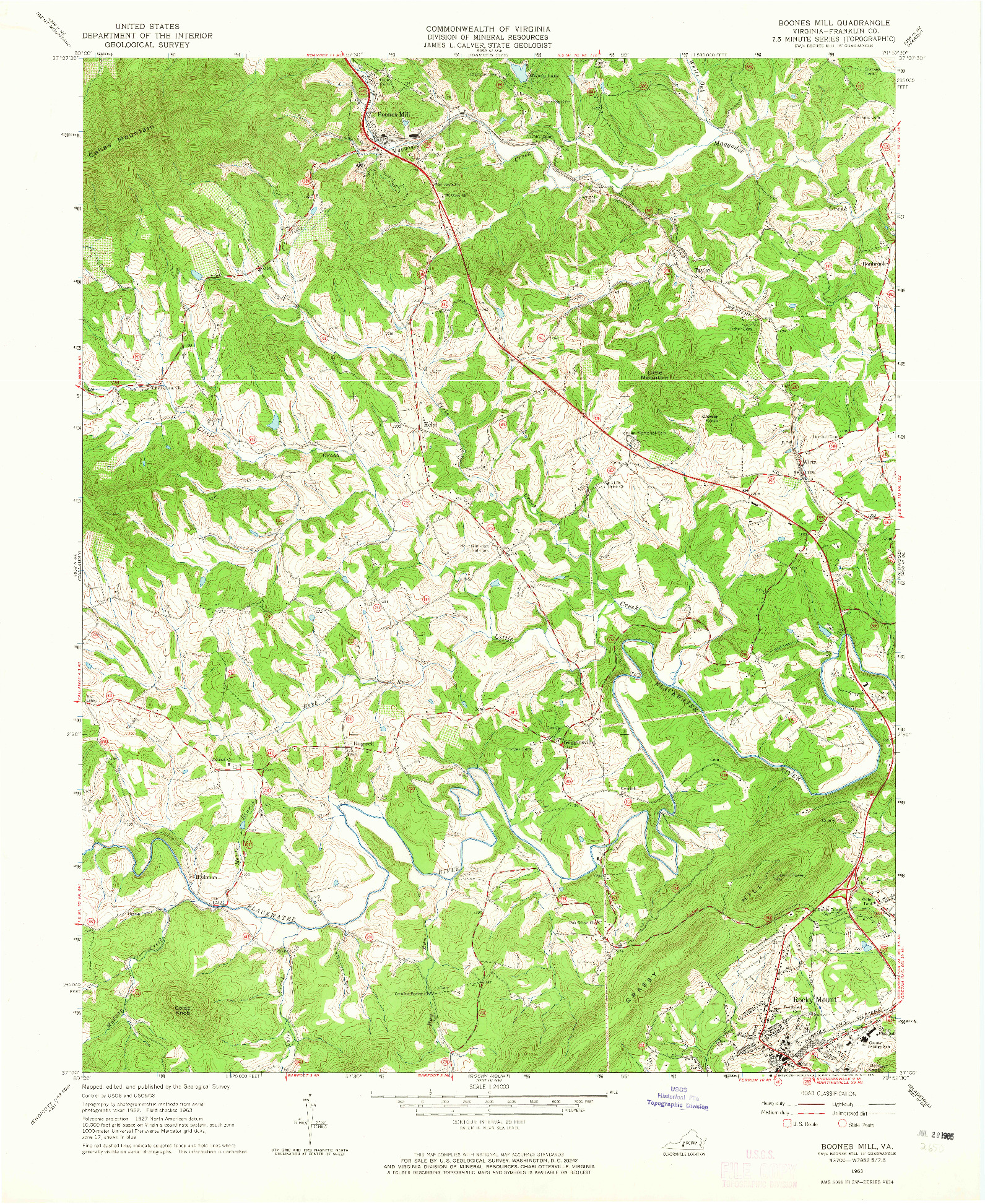 USGS 1:24000-SCALE QUADRANGLE FOR BOONES MILL, VA 1963