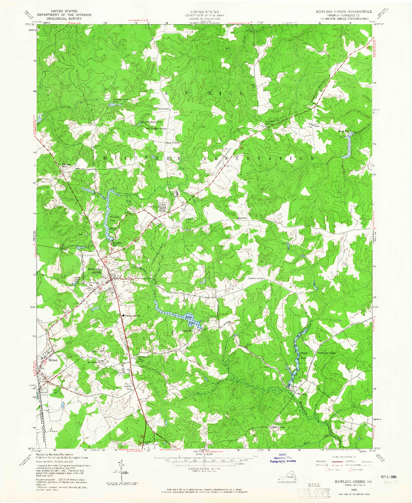 USGS 1:24000-SCALE QUADRANGLE FOR BOWLING GREEN, VA 1949