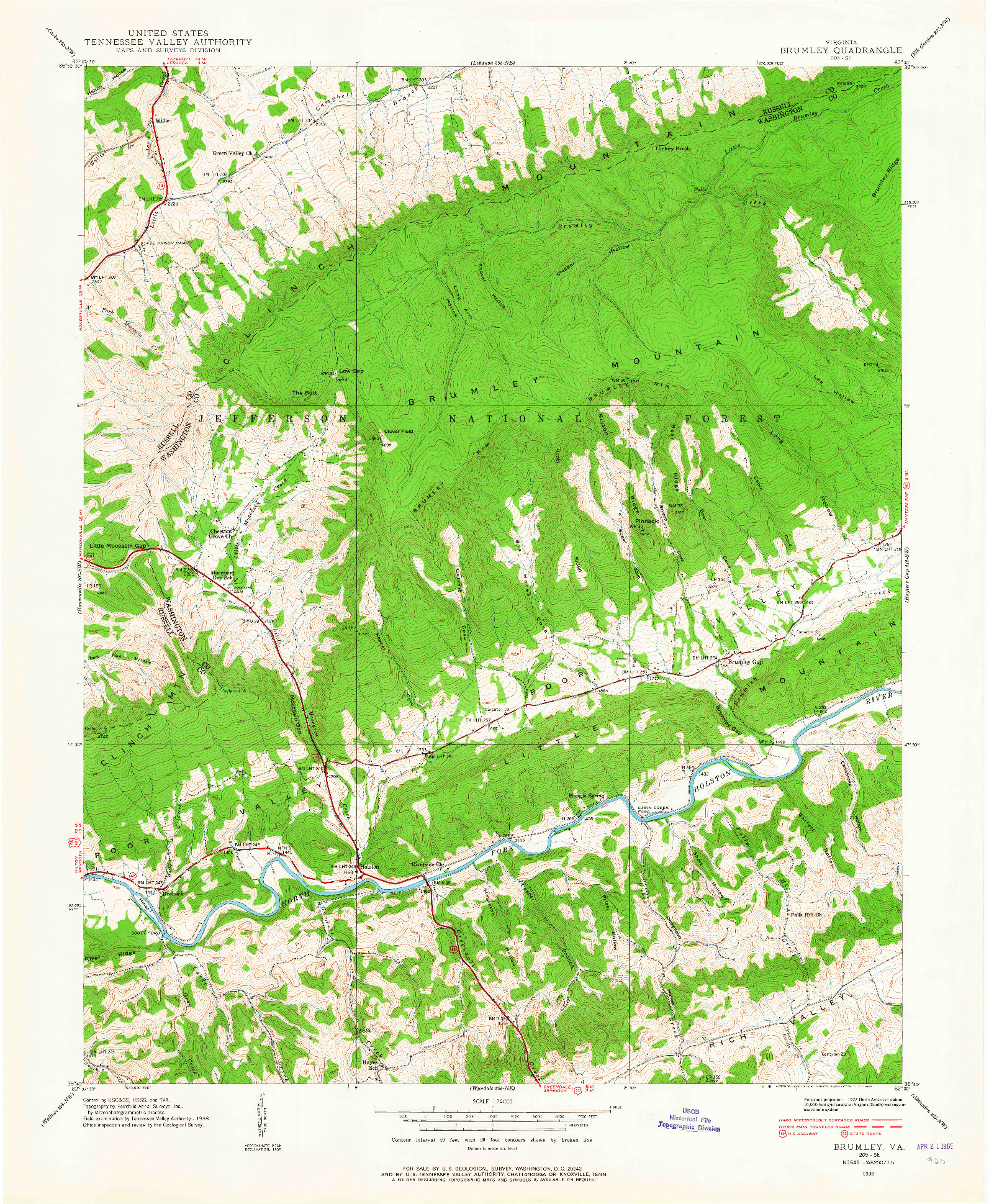 USGS 1:24000-SCALE QUADRANGLE FOR BRUMLEY, VA 1938