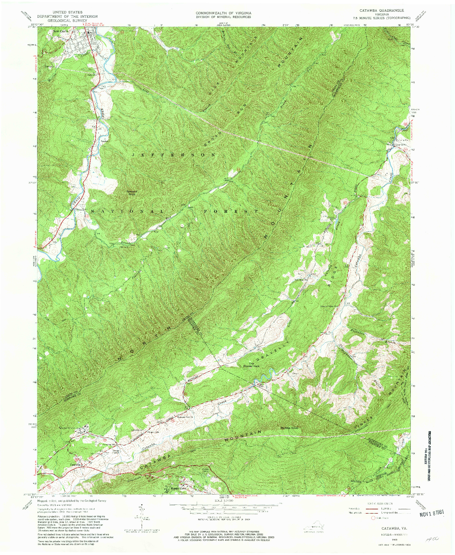 USGS 1:24000-SCALE QUADRANGLE FOR CATAWBA, VA 1963
