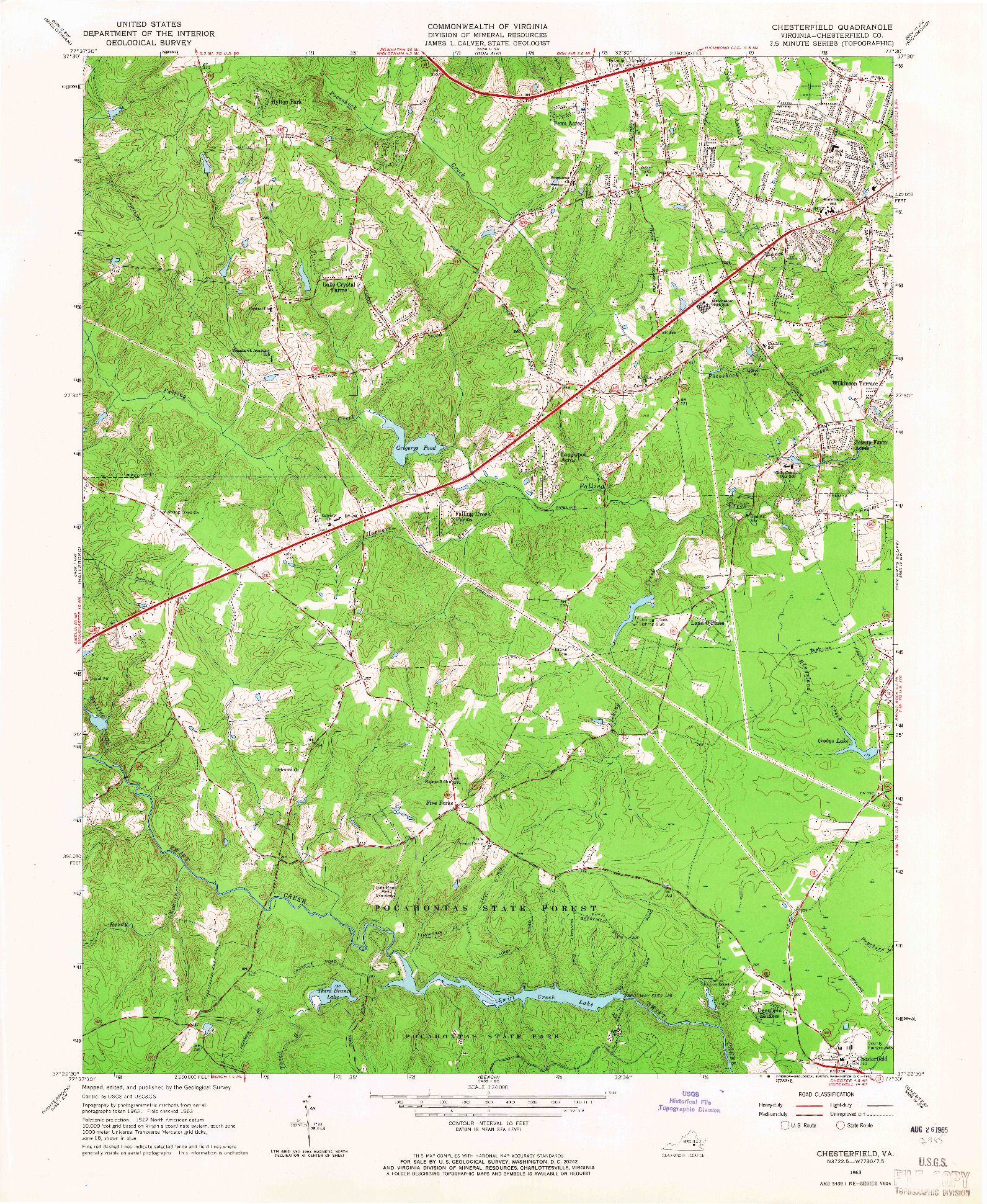 USGS 1:24000-SCALE QUADRANGLE FOR CHESTERFIELD, VA 1963