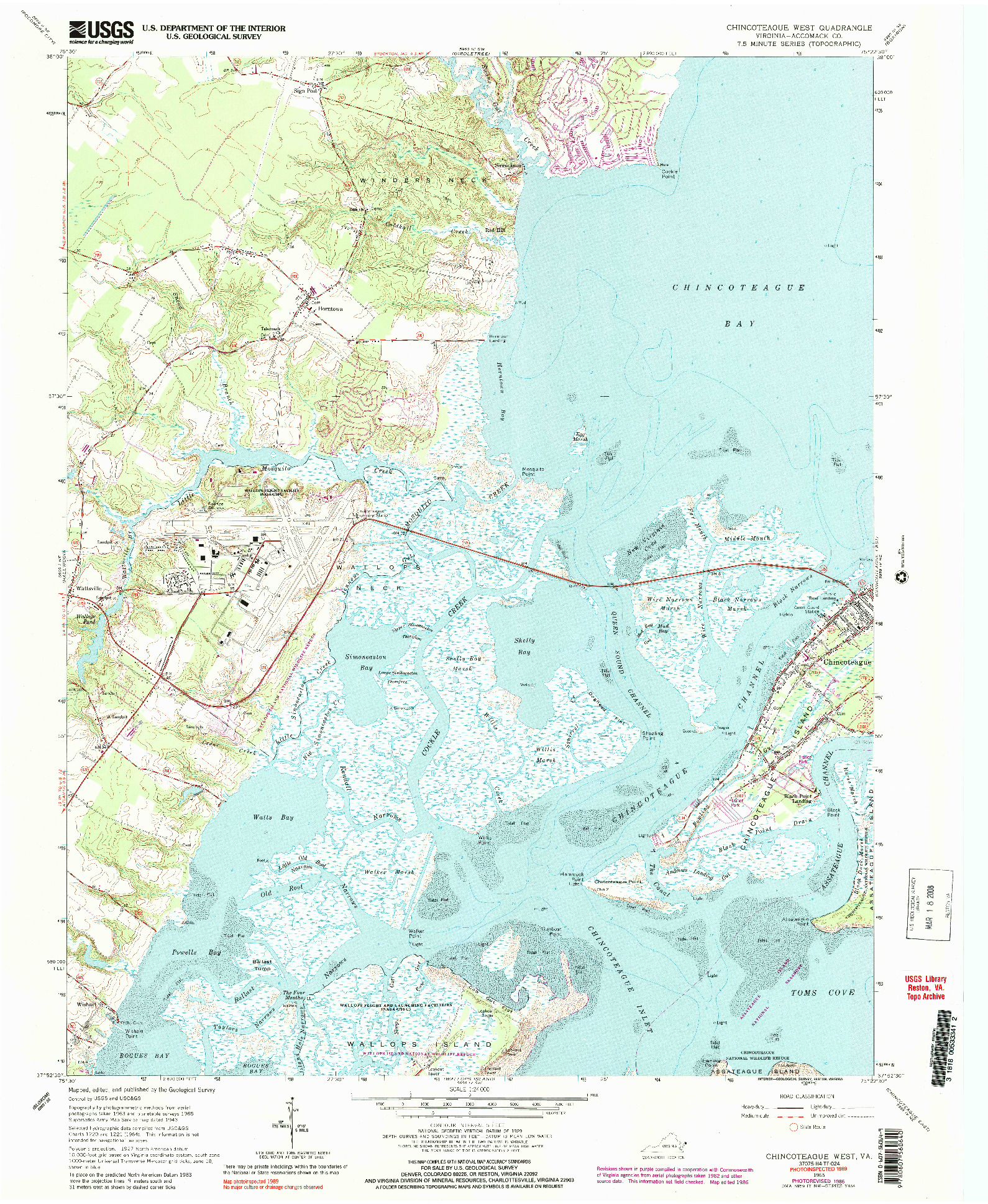 USGS 1:24000-SCALE QUADRANGLE FOR CHINCOTEAGUE WEST, VA 1965