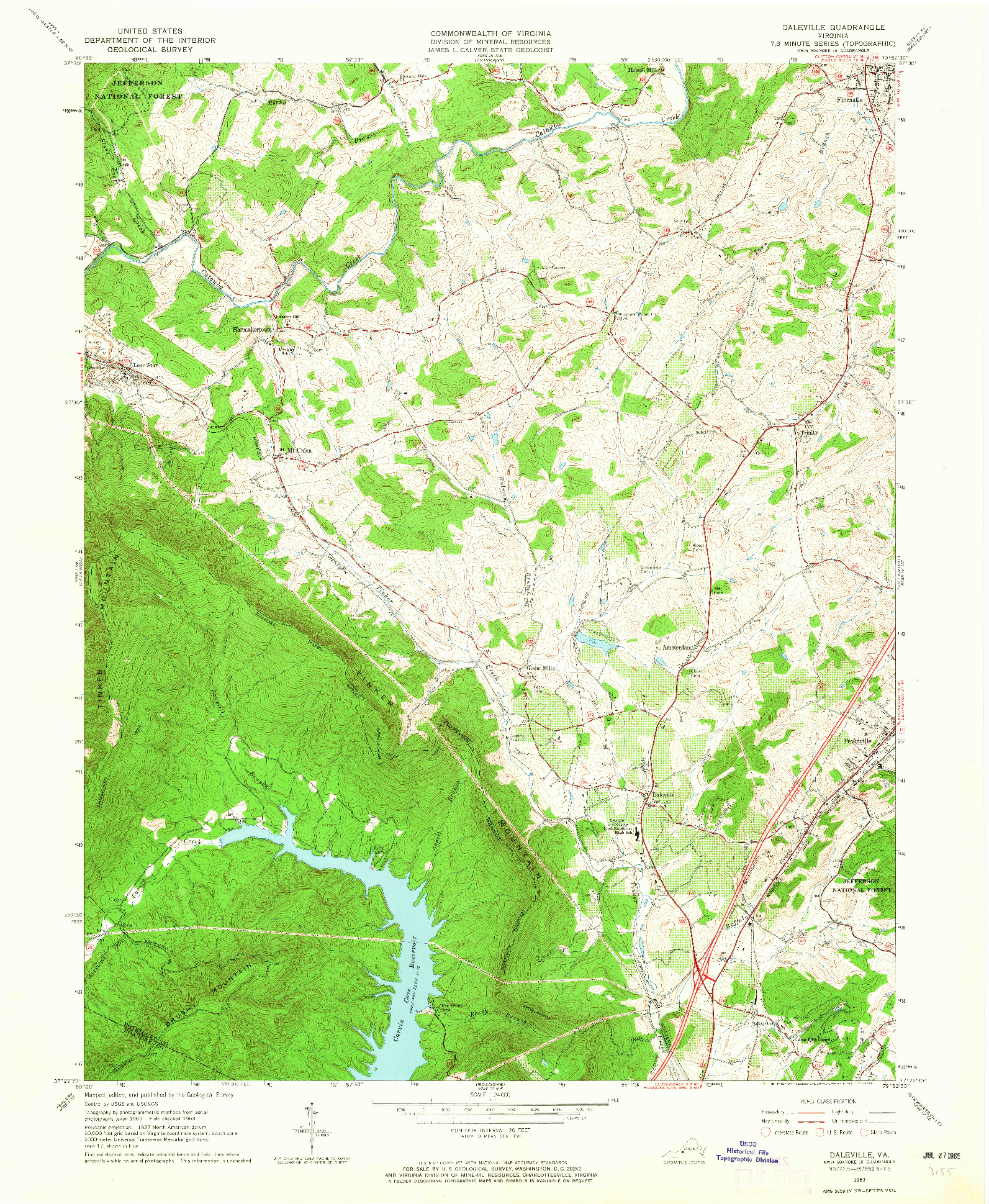 USGS 1:24000-SCALE QUADRANGLE FOR DALEVILLE, VA 1963