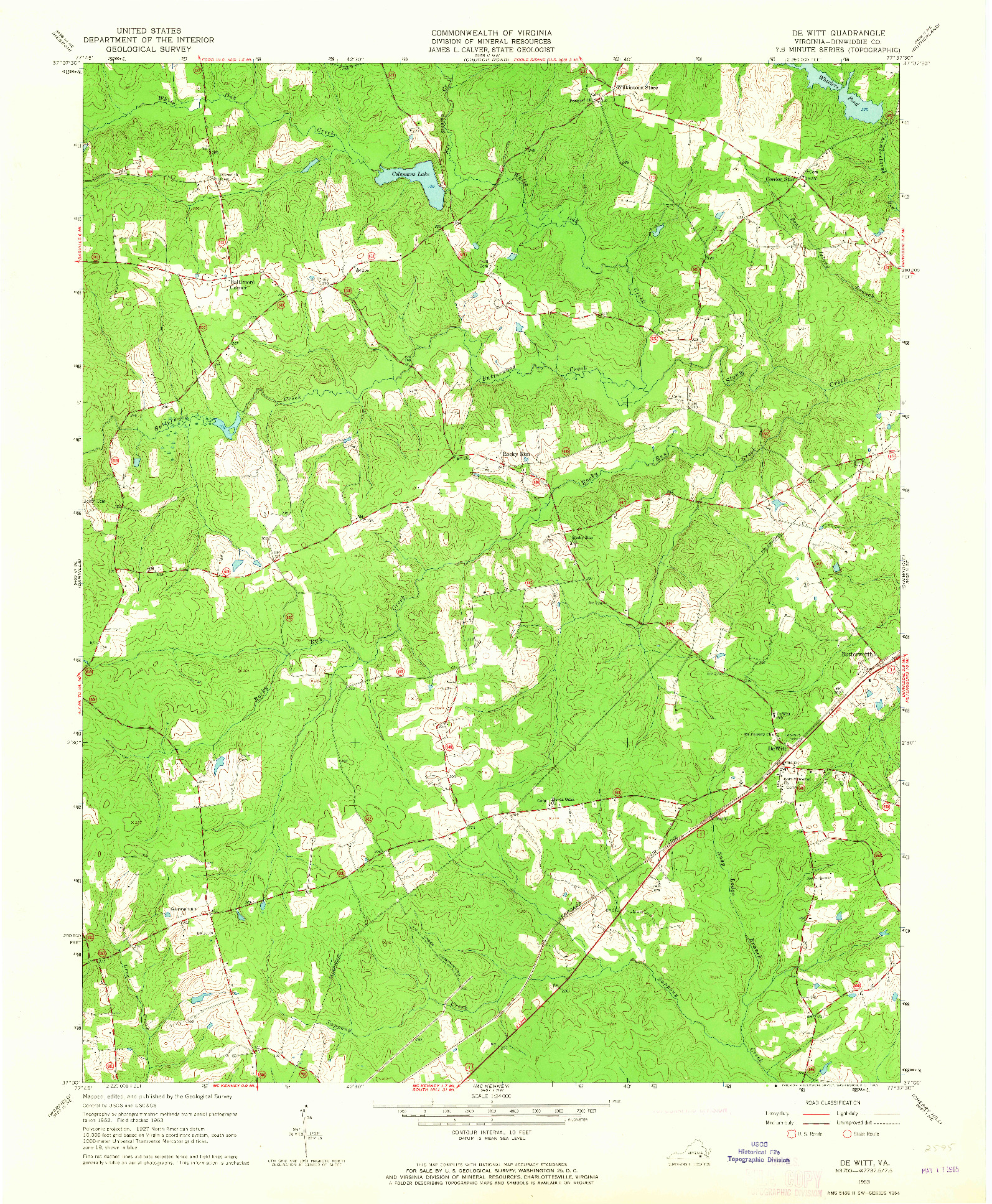 USGS 1:24000-SCALE QUADRANGLE FOR DE WITT, VA 1963
