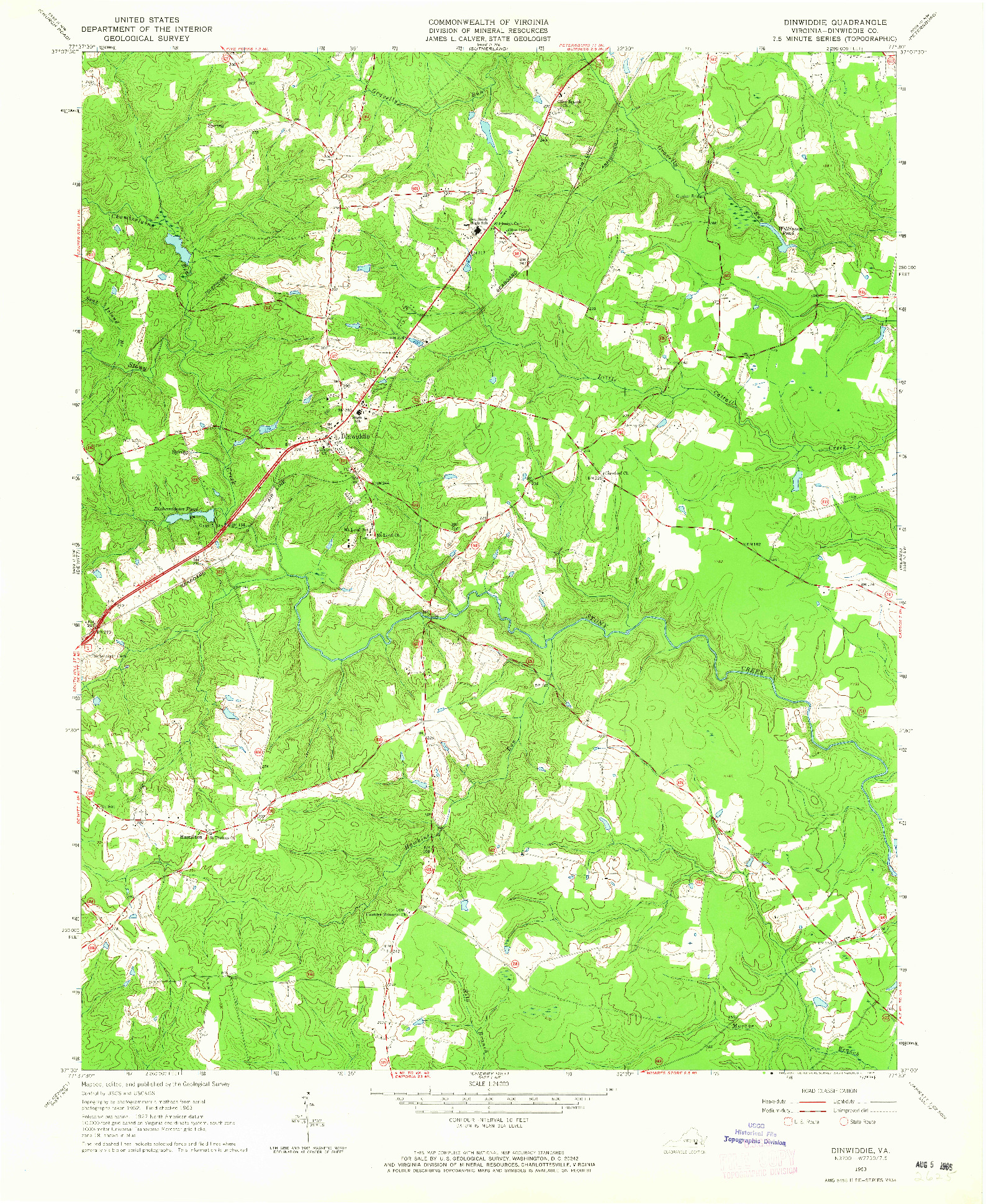 USGS 1:24000-SCALE QUADRANGLE FOR DINWIDDIE, VA 1963