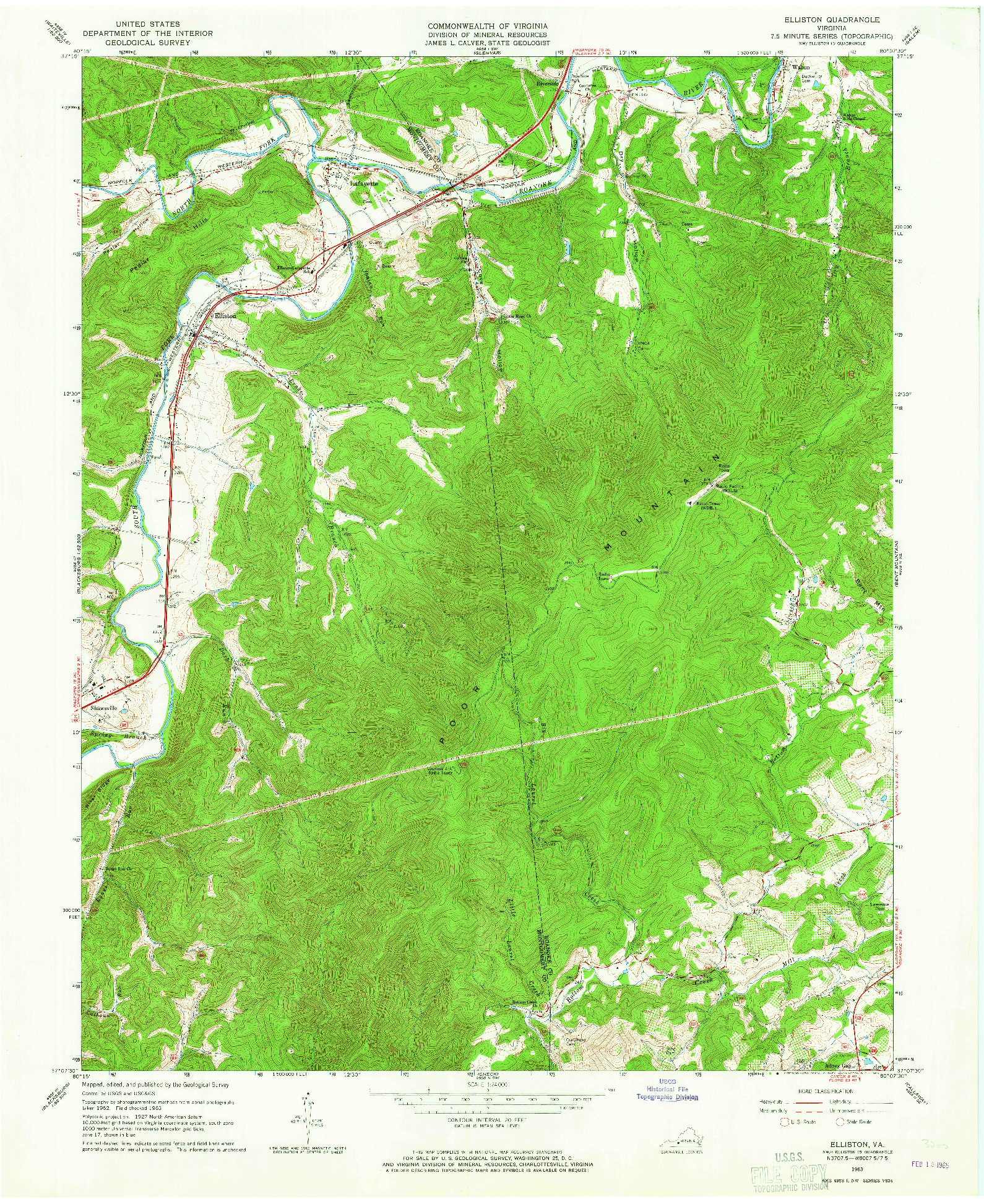 USGS 1:24000-SCALE QUADRANGLE FOR ELLISTON, VA 1963