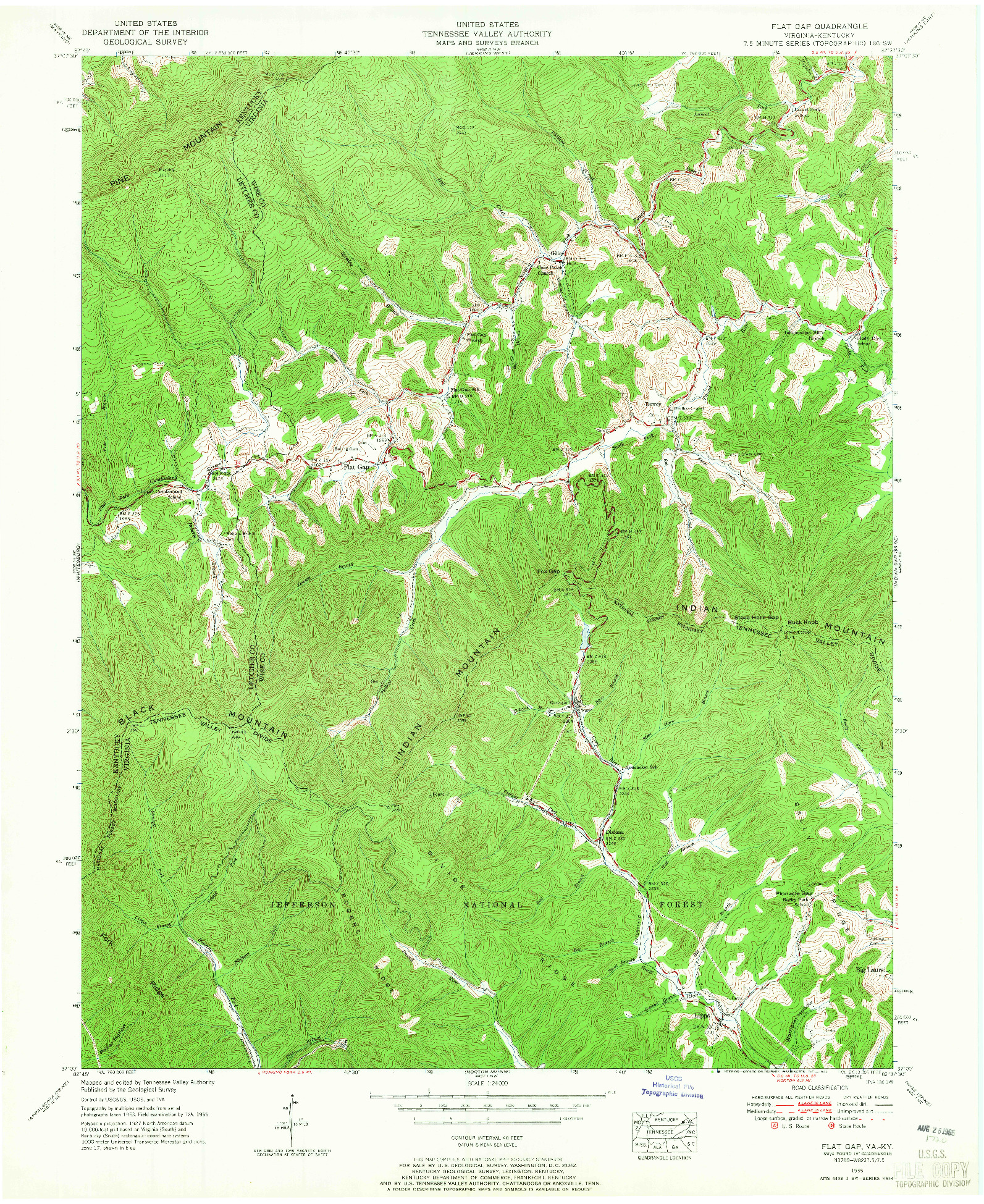 USGS 1:24000-SCALE QUADRANGLE FOR FLAT GAP, VA 1955