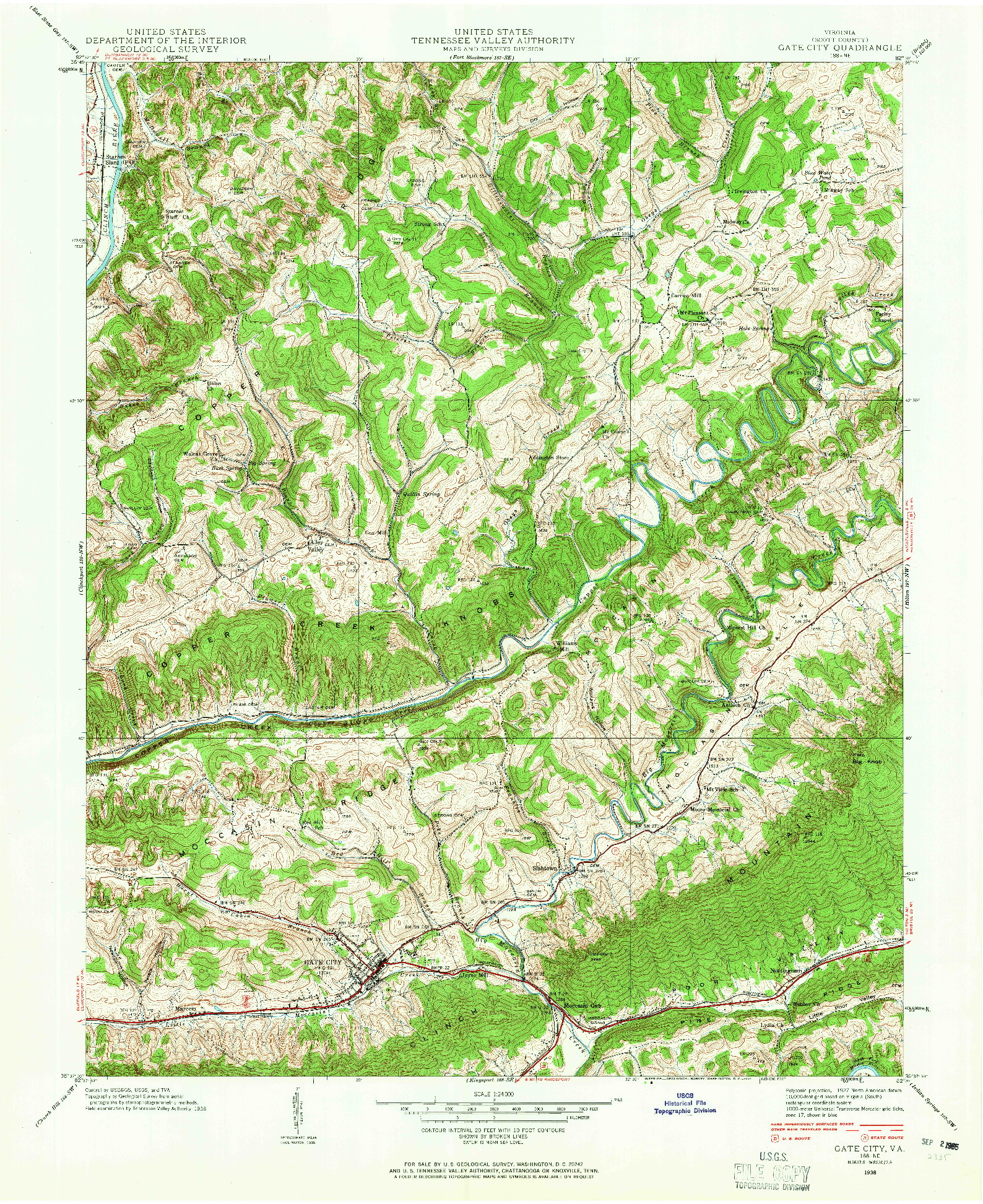 USGS 1:24000-SCALE QUADRANGLE FOR GATE CITY, VA 1938