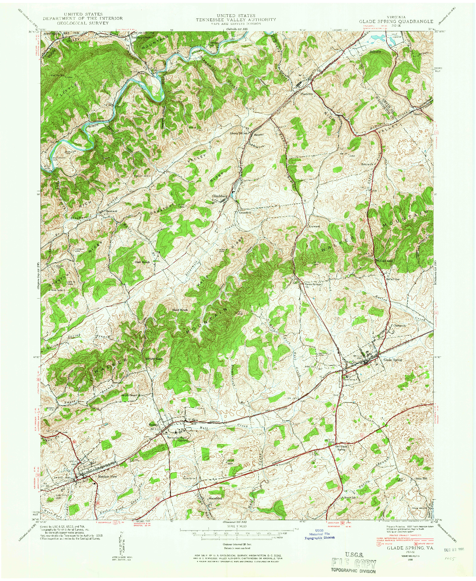 USGS 1:24000-SCALE QUADRANGLE FOR GLADE SPRING, VA 1938