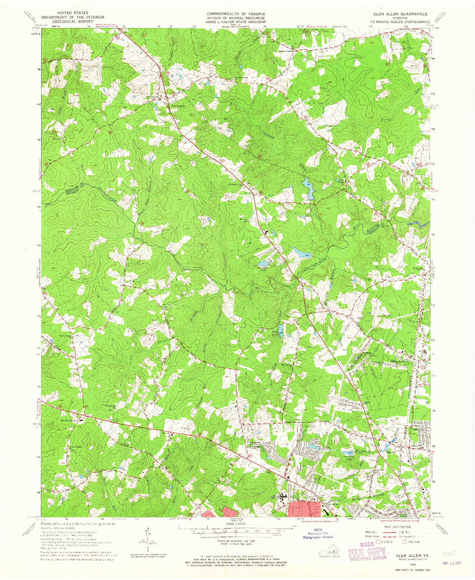 USGS 1:24000-SCALE QUADRANGLE FOR GLEN ALLEN, VA 1963