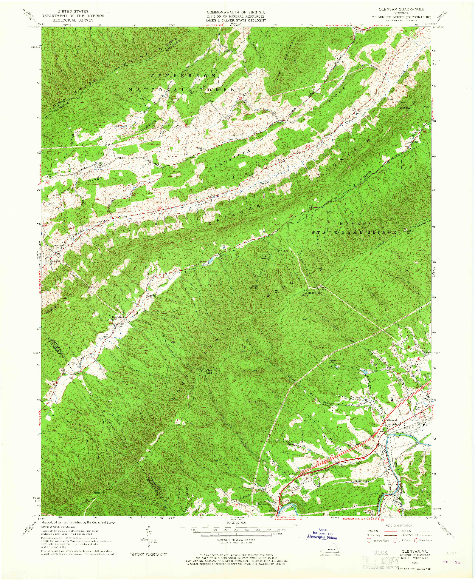 USGS 1:24000-SCALE QUADRANGLE FOR GLENVAR, VA 1963