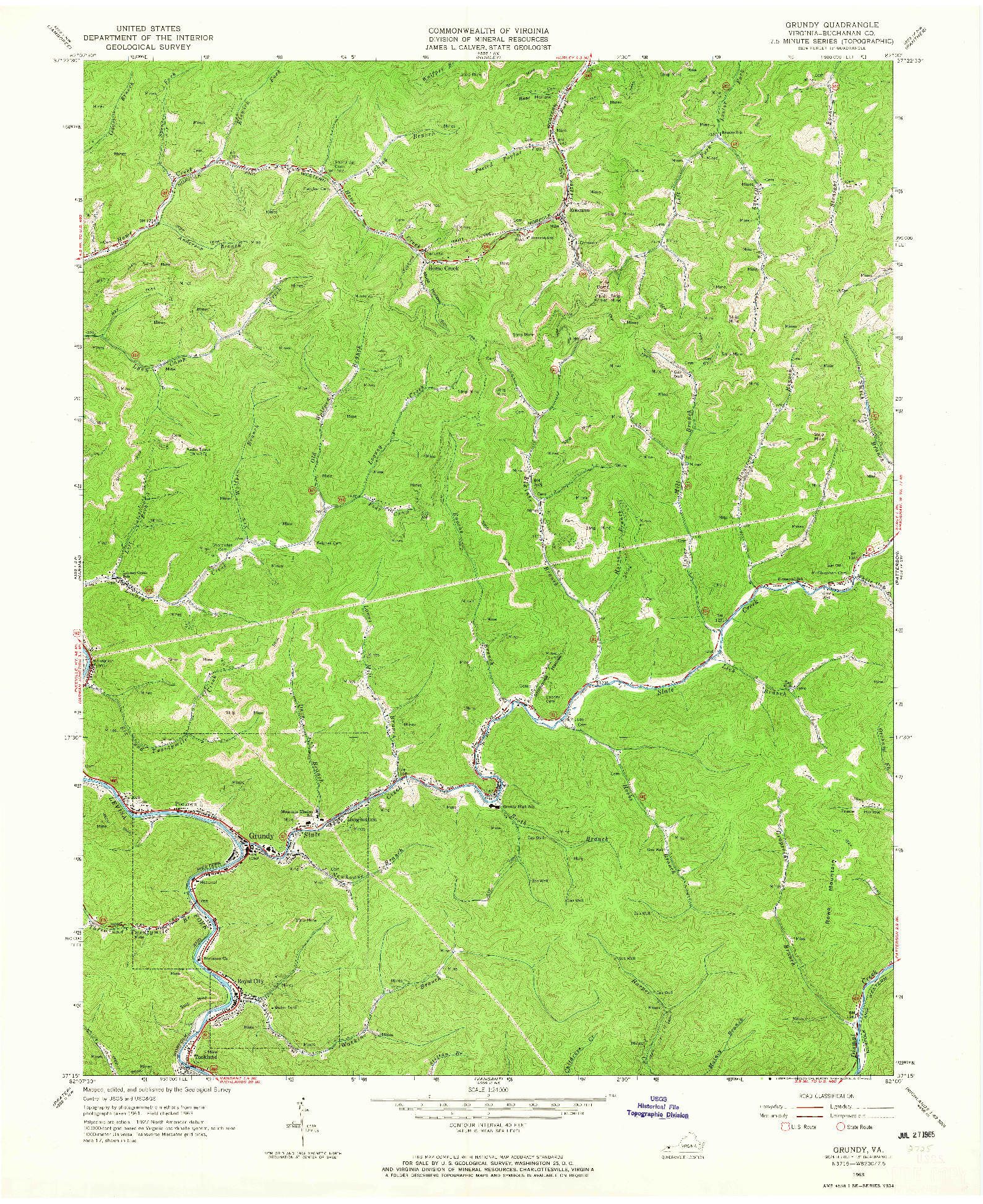 USGS 1:24000-SCALE QUADRANGLE FOR GRUNDY, VA 1963