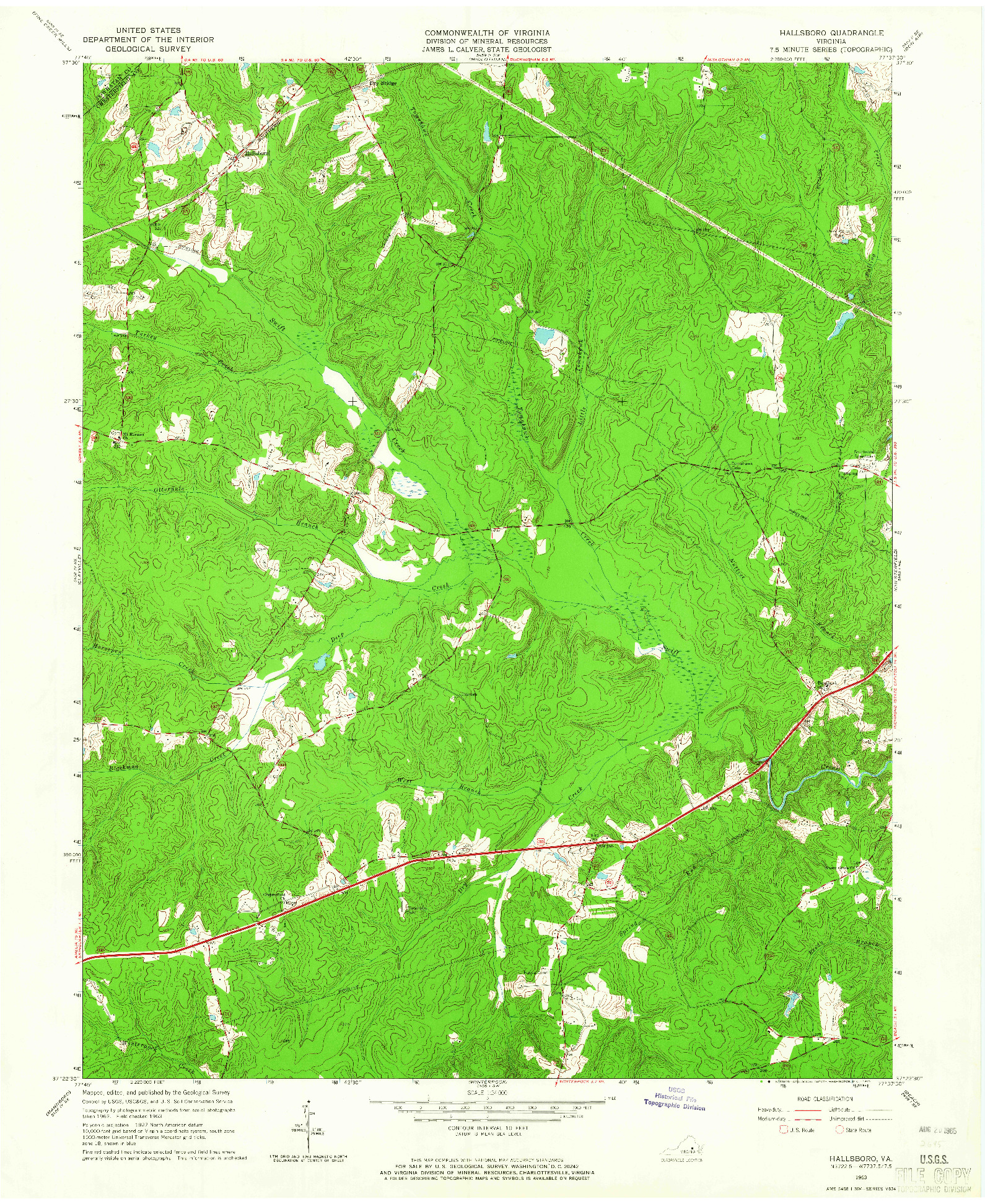 USGS 1:24000-SCALE QUADRANGLE FOR HALLSBORO, VA 1963