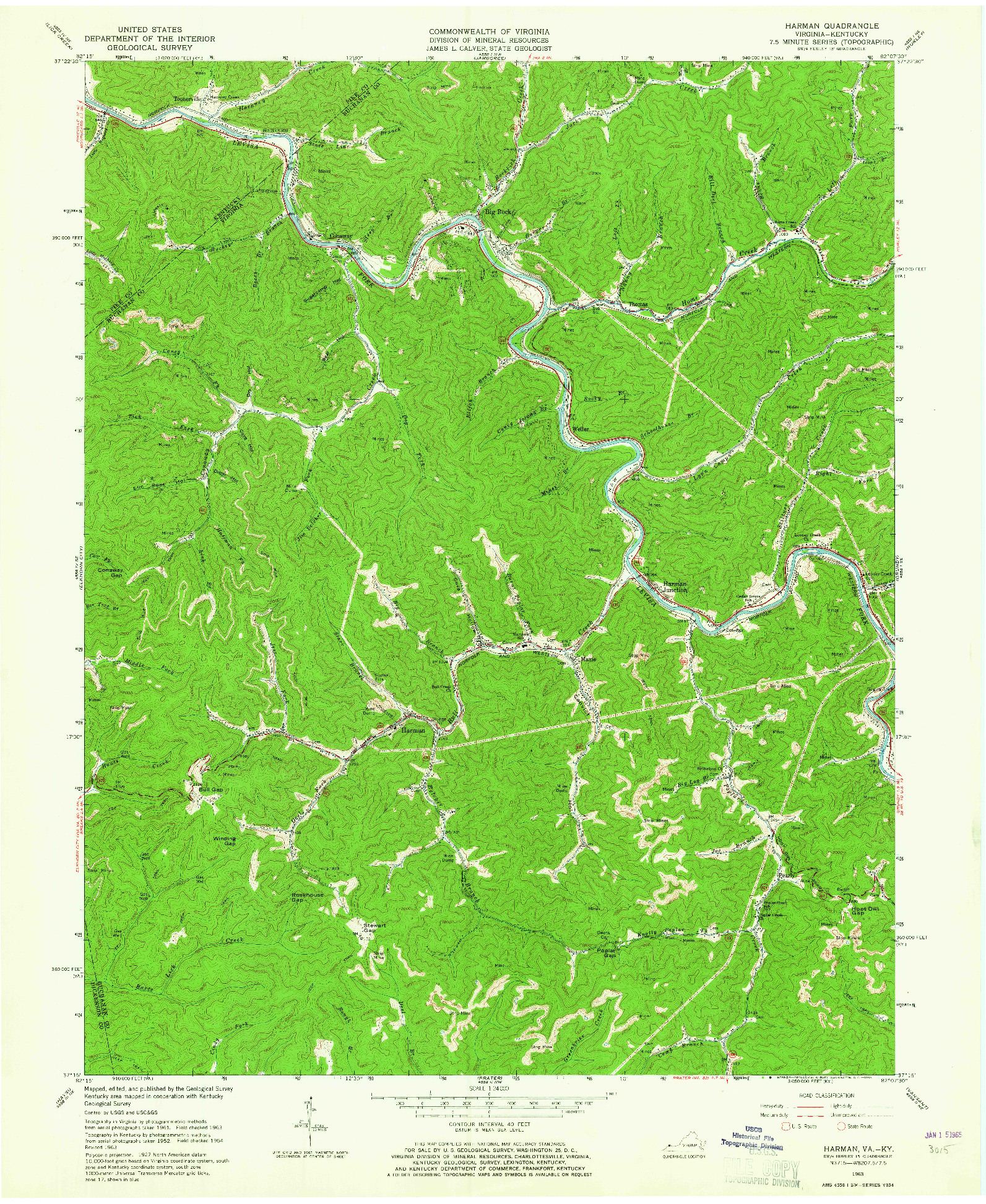 USGS 1:24000-SCALE QUADRANGLE FOR HARMAN, VA 1963