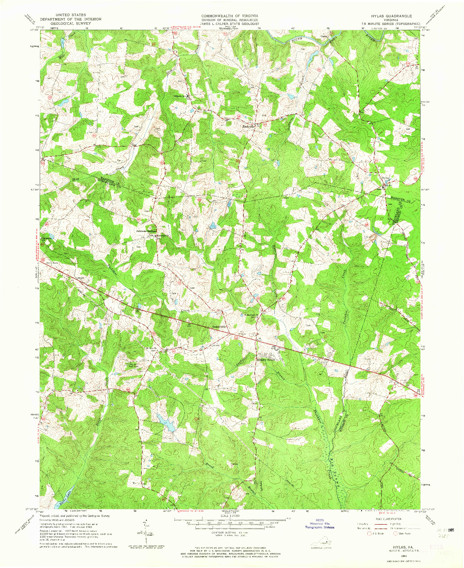 USGS 1:24000-SCALE QUADRANGLE FOR HYLAS, VA 1963