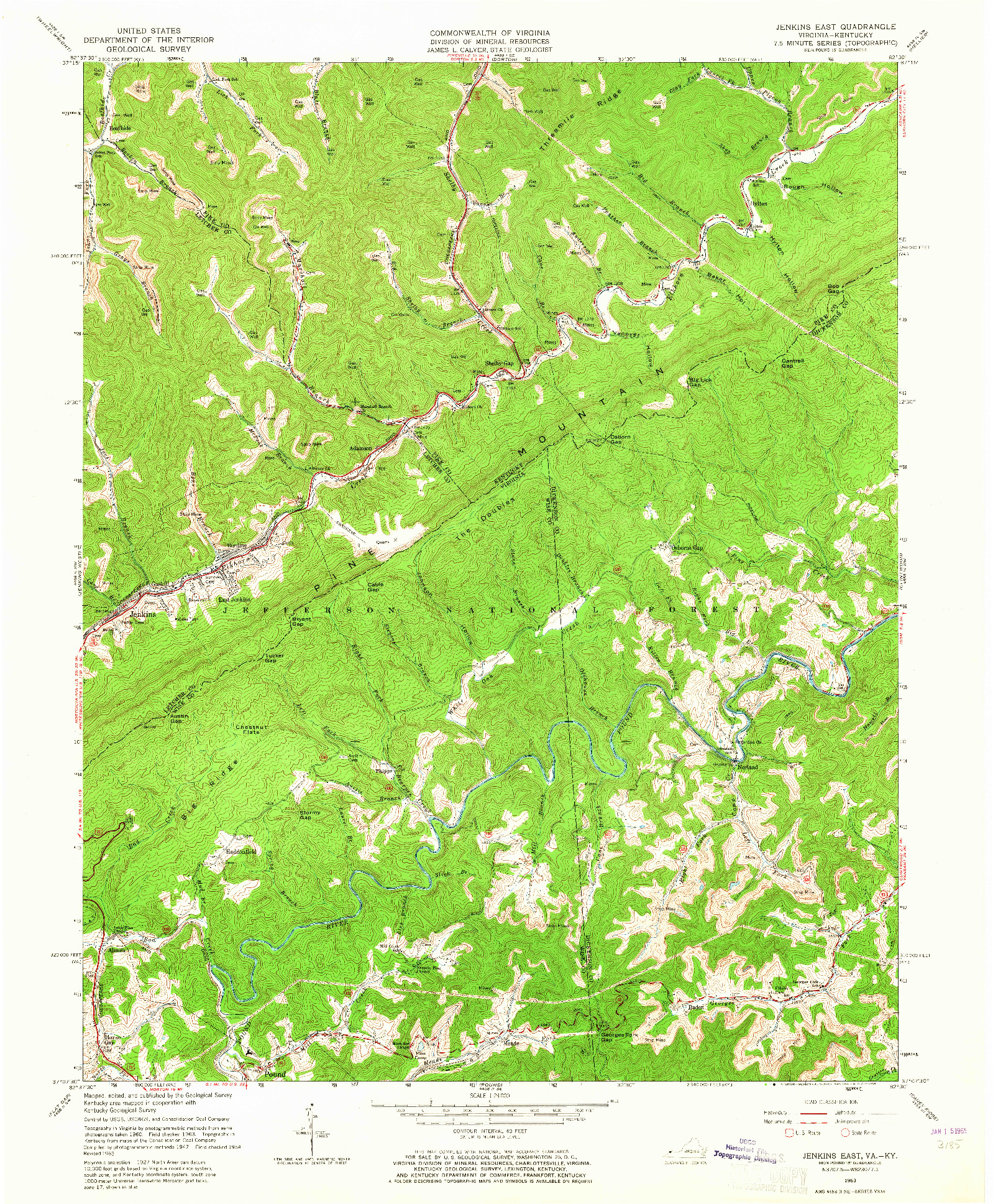 USGS 1:24000-SCALE QUADRANGLE FOR JENKINS EAST, VA 1963