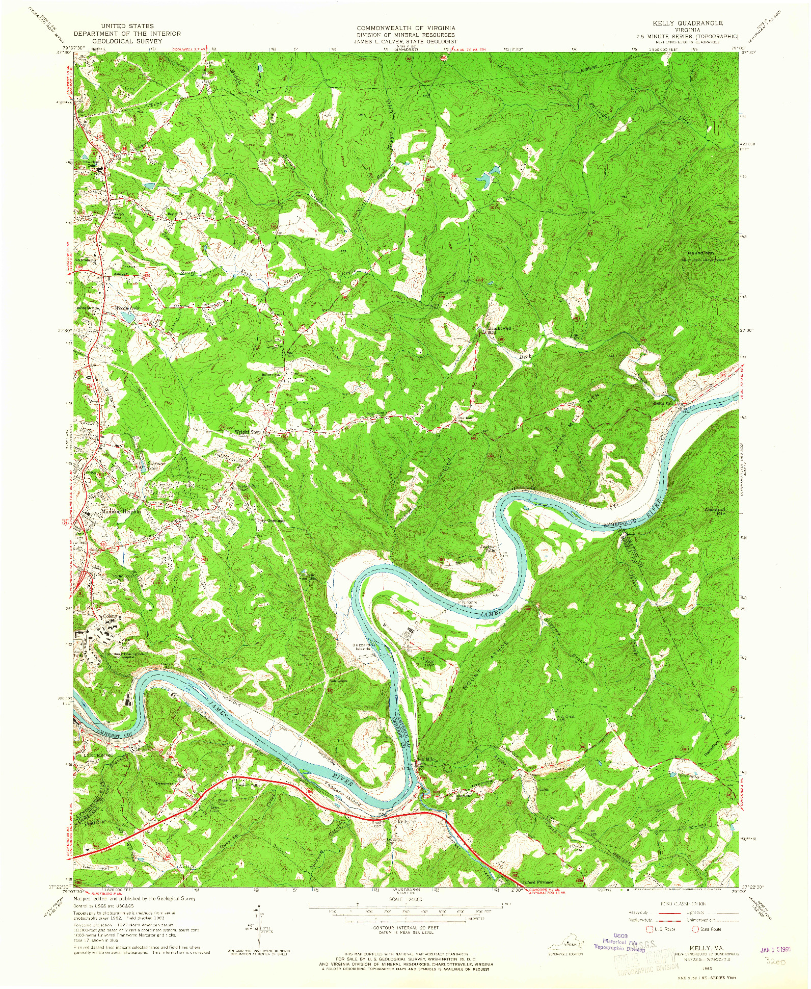 USGS 1:24000-SCALE QUADRANGLE FOR KELLY, VA 1963