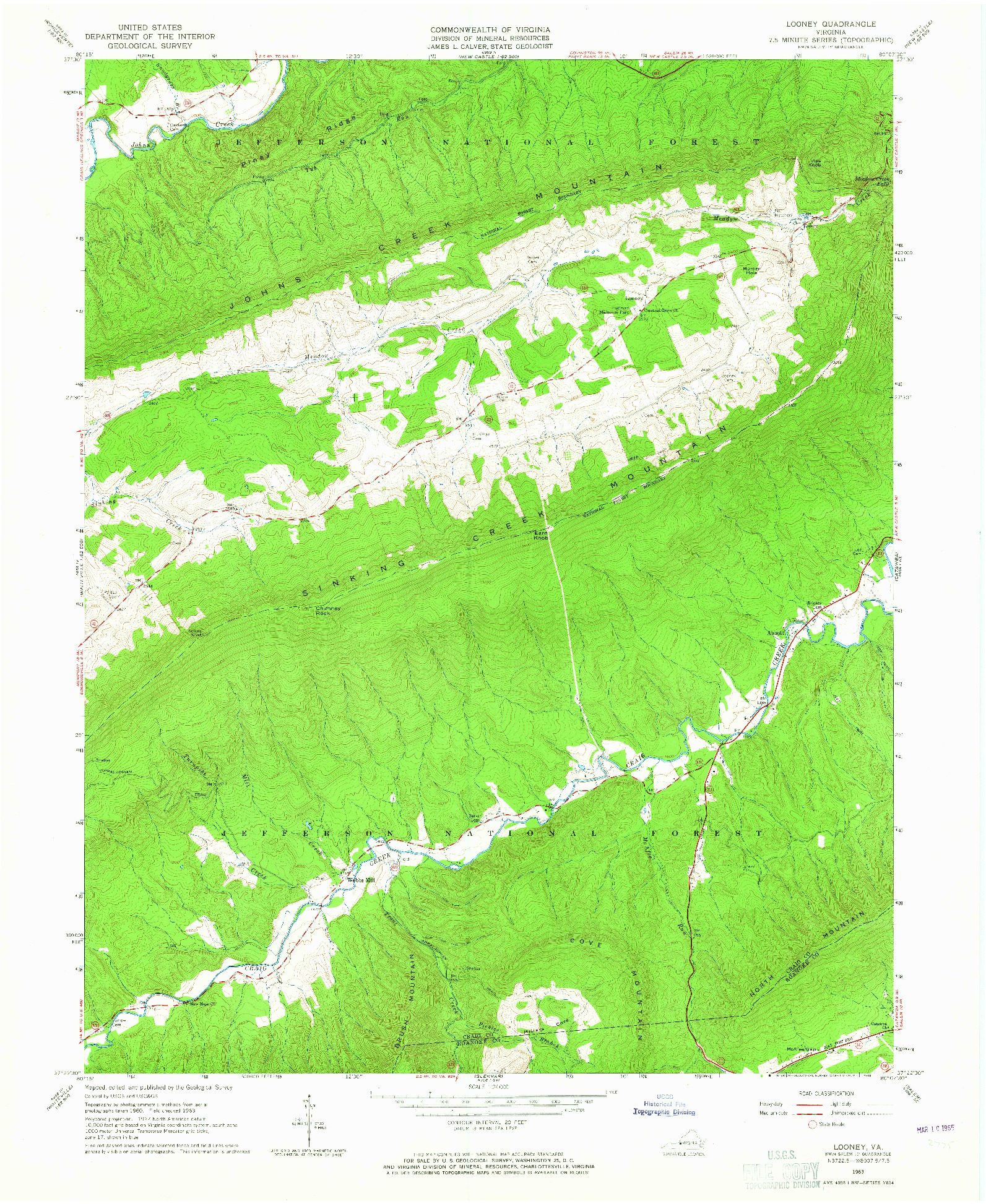 USGS 1:24000-SCALE QUADRANGLE FOR LOONEY, VA 1963