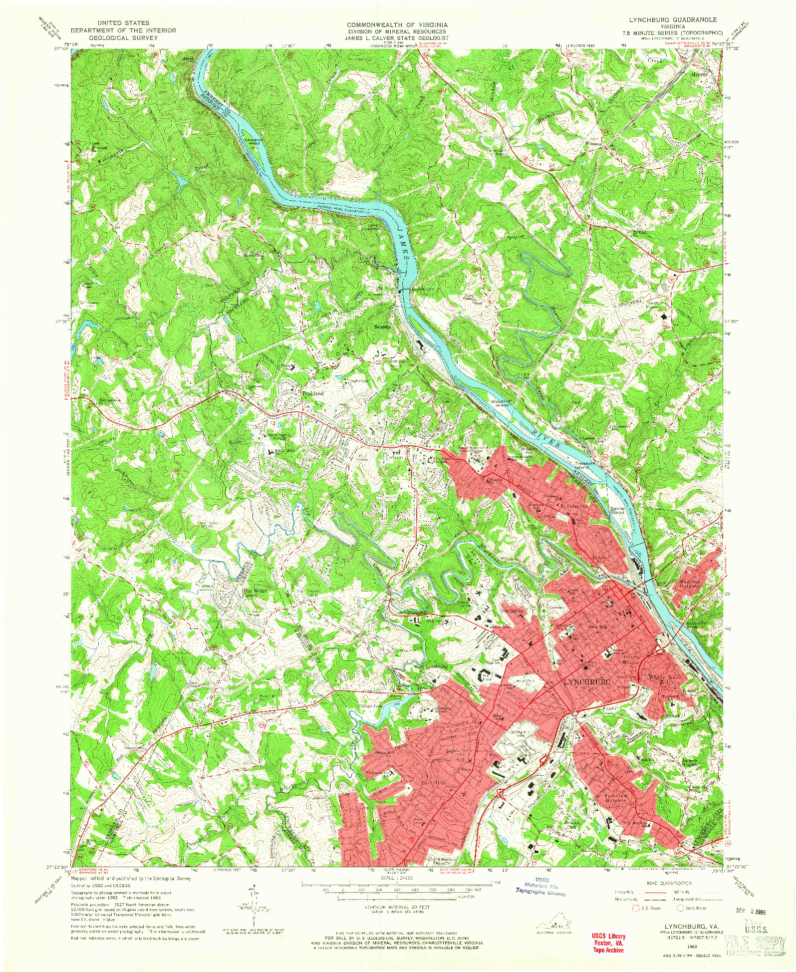 USGS 1:24000-SCALE QUADRANGLE FOR LYNCHBURG, VA 1963