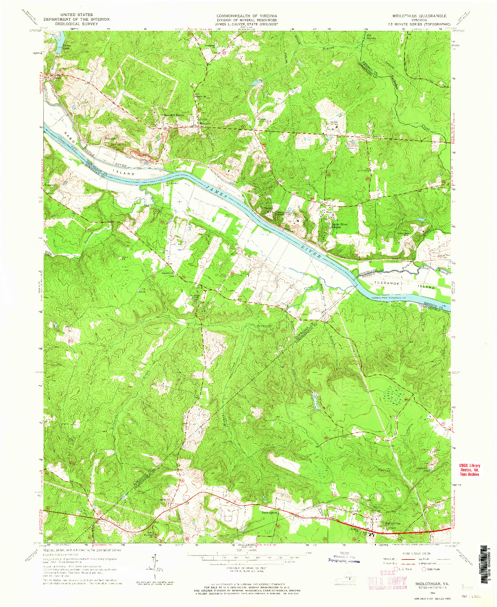 USGS 1:24000-SCALE QUADRANGLE FOR MIDLOTHIAN, VA 1964