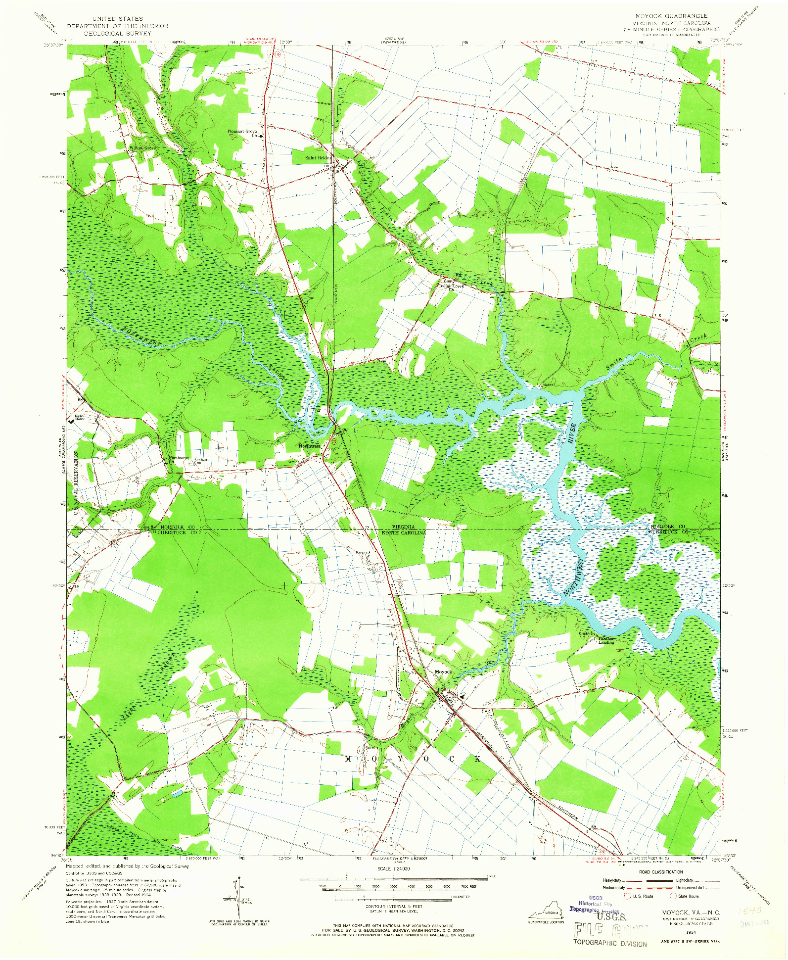 USGS 1:24000-SCALE QUADRANGLE FOR MOYOCK, VA 1954