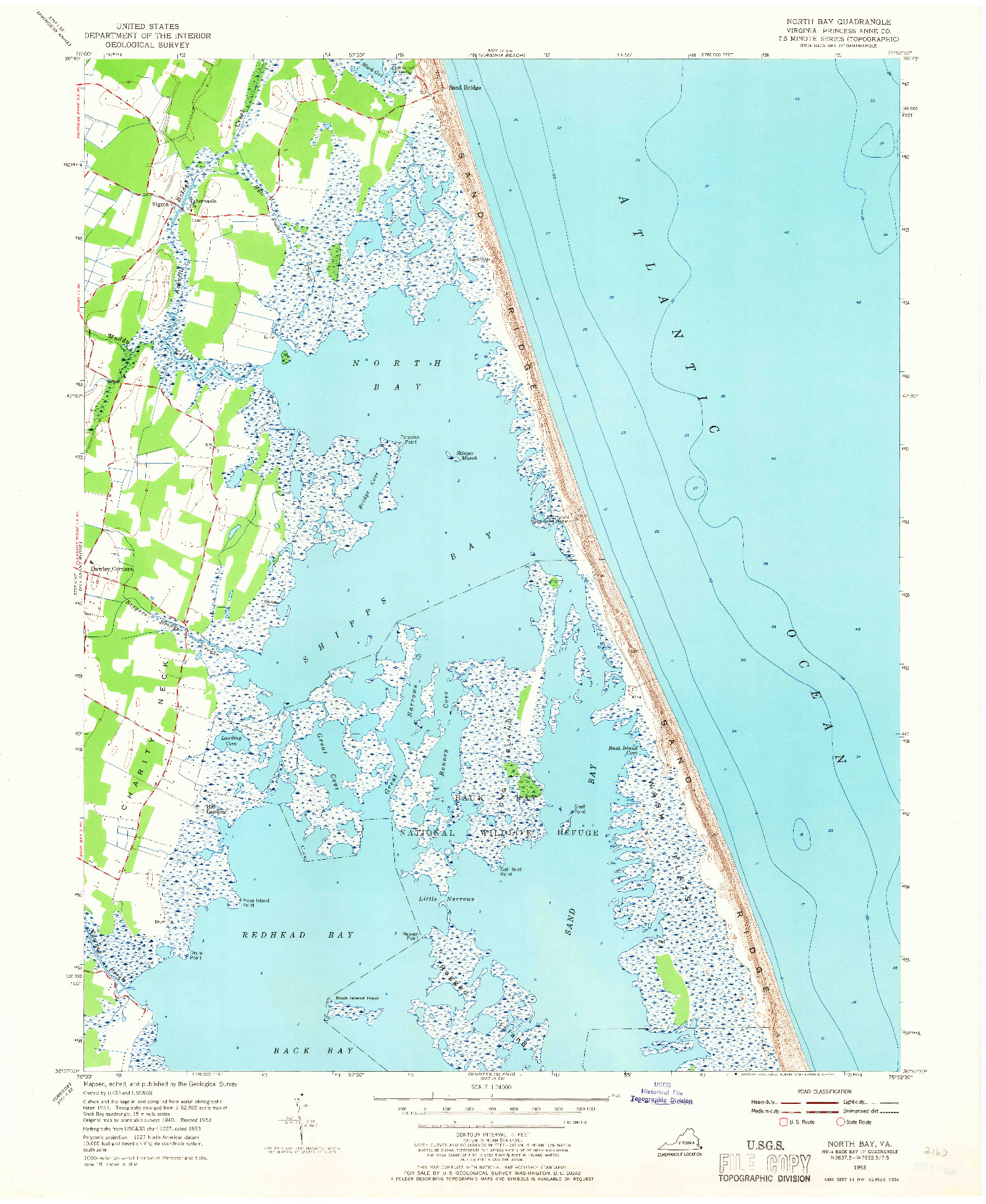 USGS 1:24000-SCALE QUADRANGLE FOR NORTH BAY, VA 1953