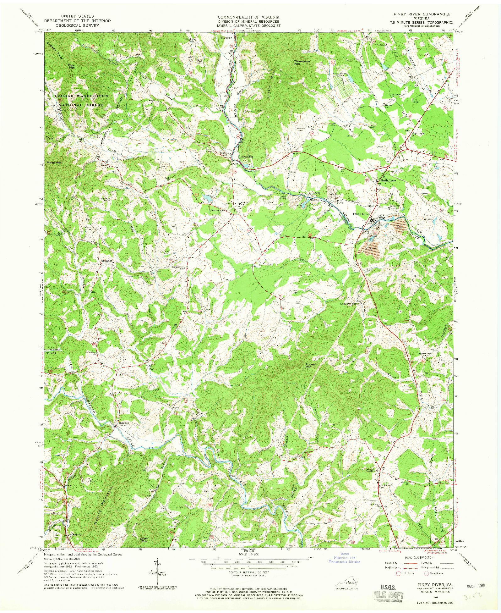 USGS 1:24000-SCALE QUADRANGLE FOR PINEY RIVER, VA 1963