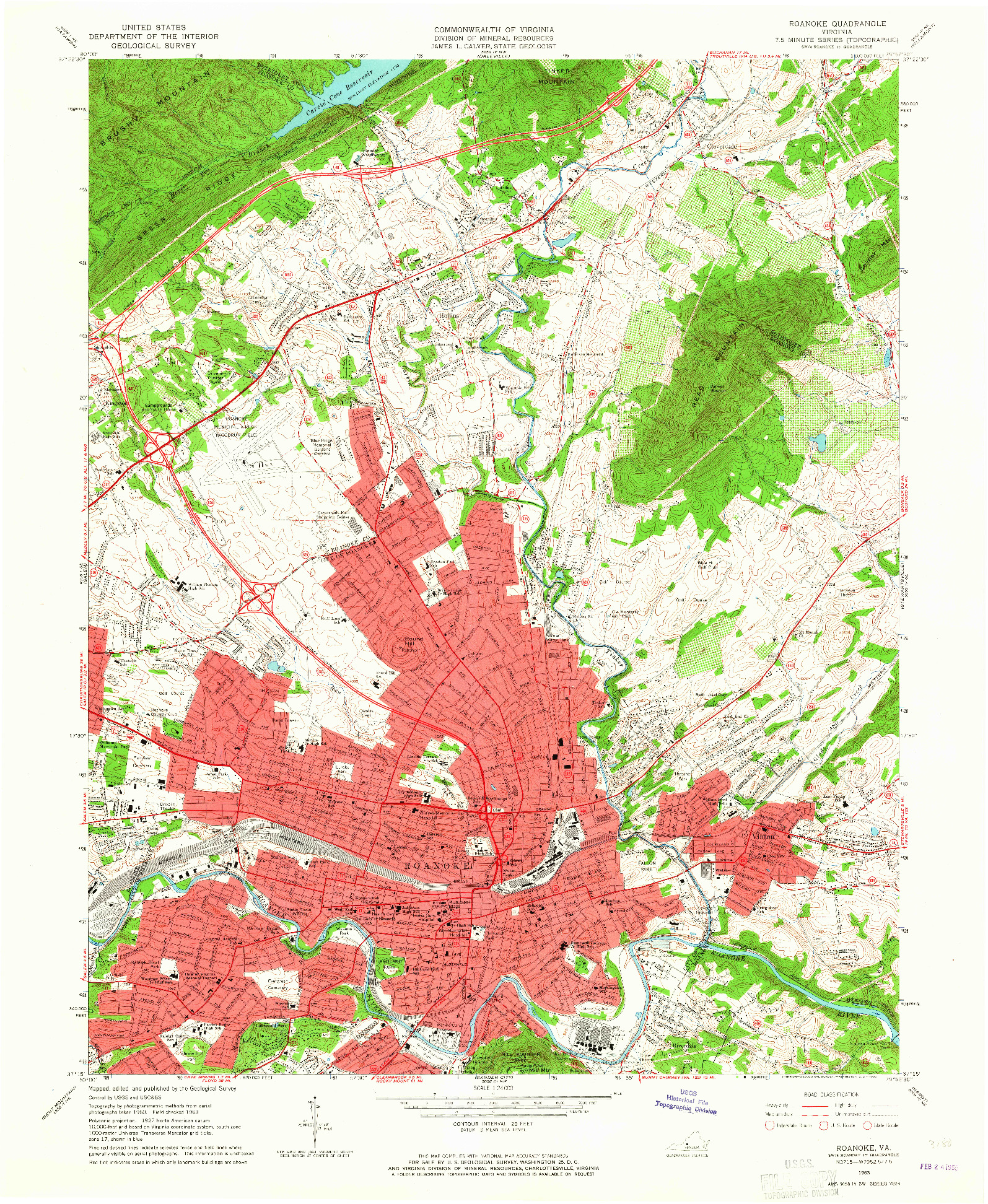 USGS 1:24000-SCALE QUADRANGLE FOR ROANOKE, VA 1963