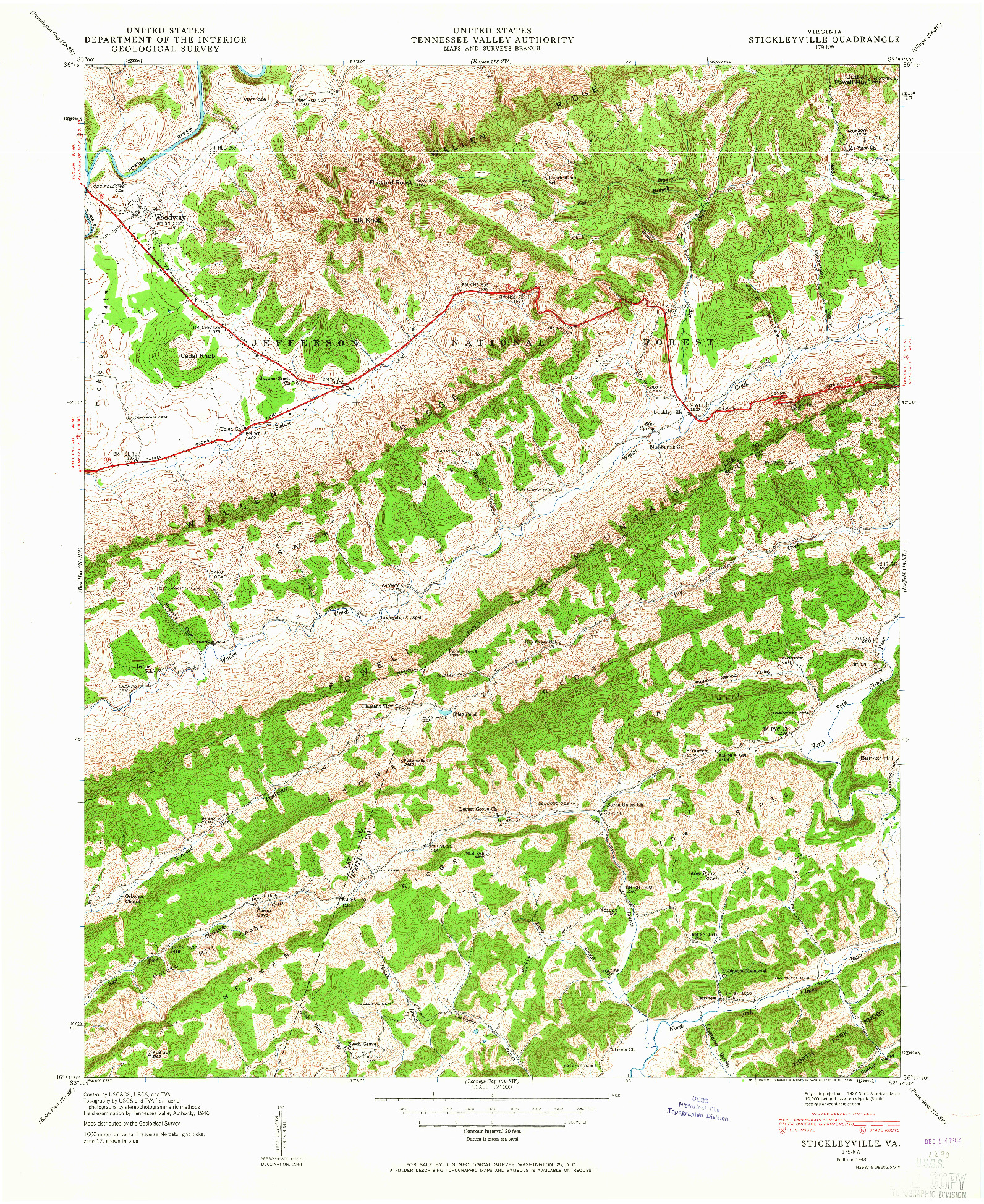 USGS 1:24000-SCALE QUADRANGLE FOR STICKLEYVILLE, VA 1948